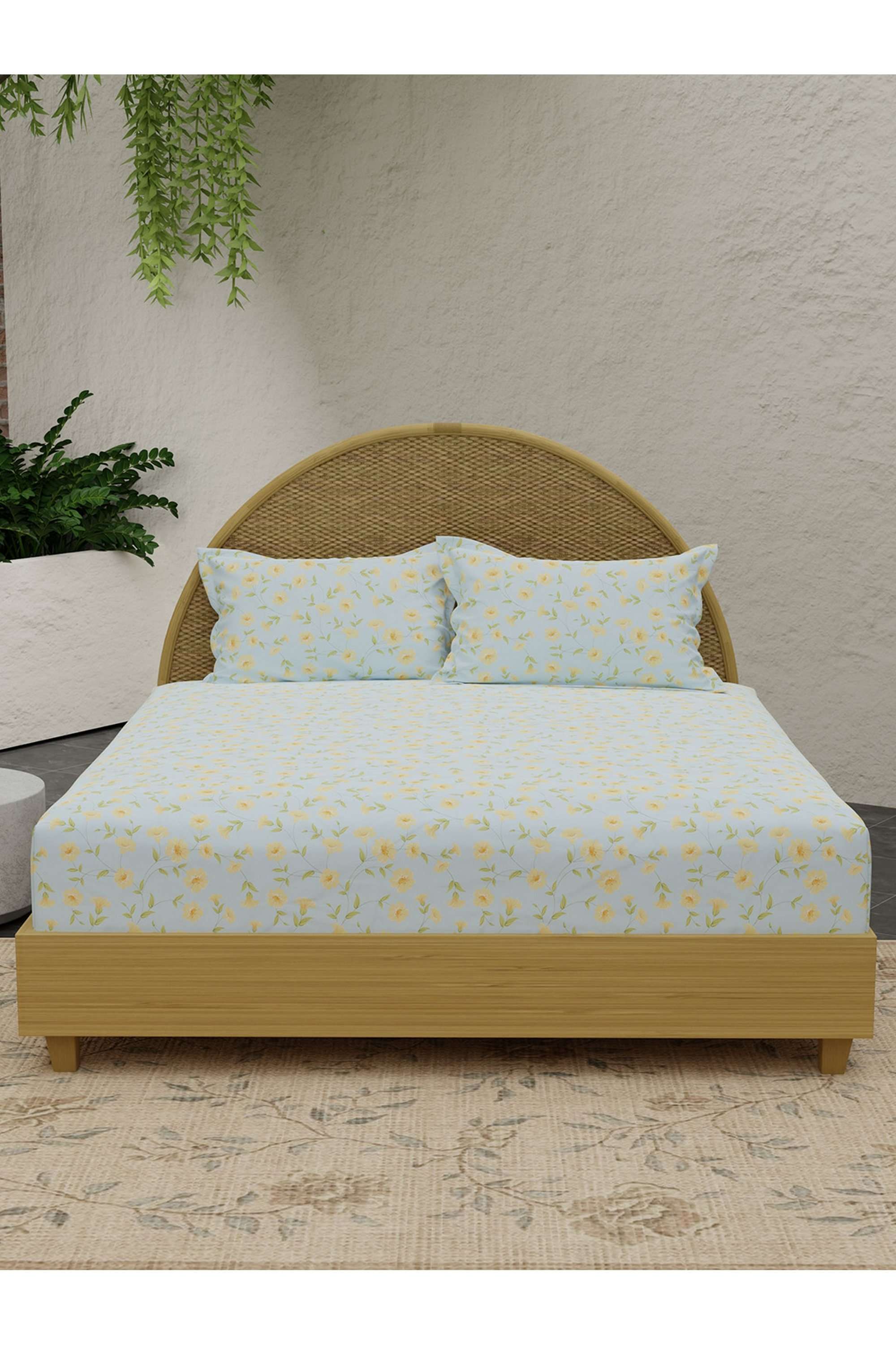 Nature-Bouquet-300-TC-Blue-Floral-King-Bedsheet-with-2-Pillow-Covers-(Jasmine-Aroma)