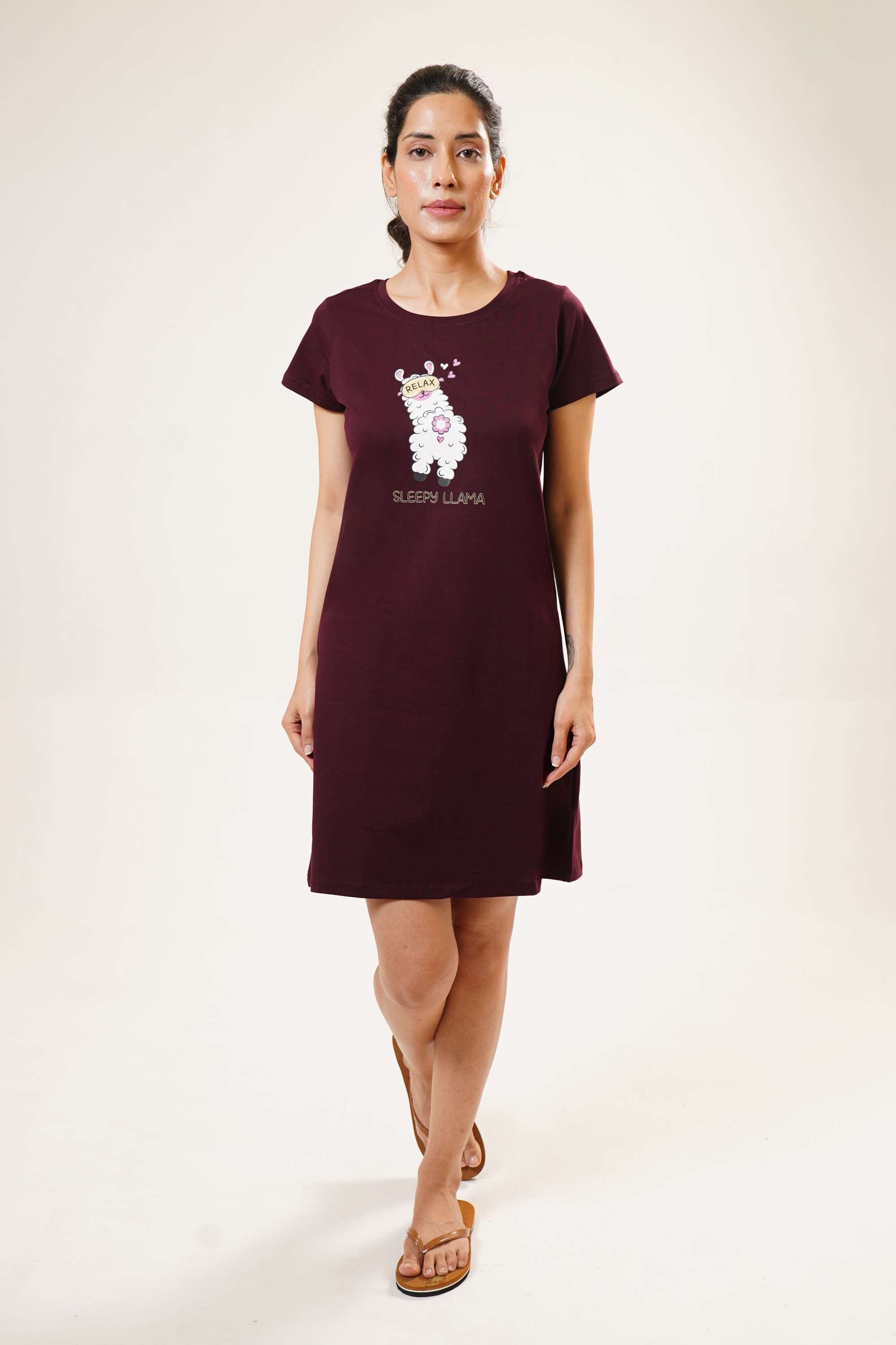 Chest-Print-Round-Neck-Women-s-Night-Dress