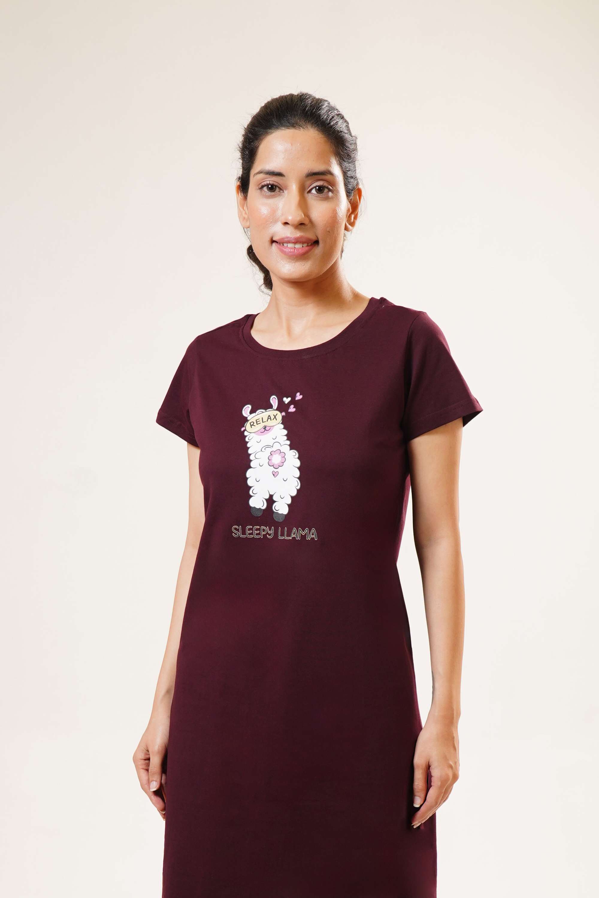 Chest-Print-Round-Neck-Women-s-Night-Dress