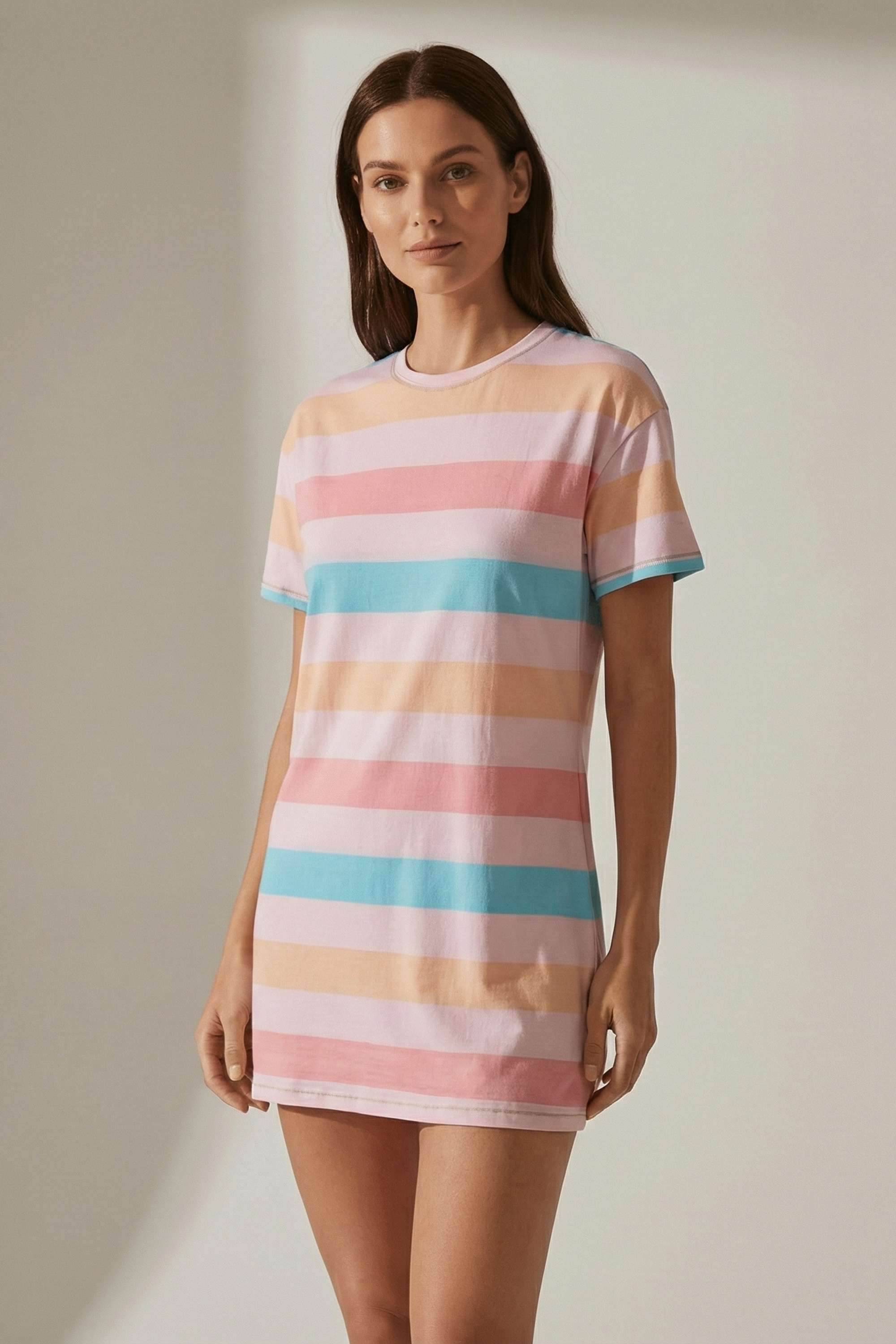 Stripes-Blended-Fabric-Regular-Fit-Women-s-Night-Dress