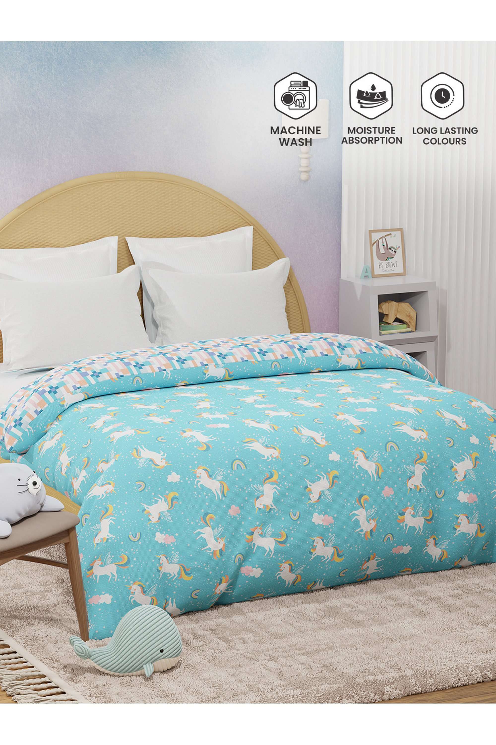 Rock-N-Room-100--Cotton-200-TC-Blue-Unicorn-Printed-Reversible-Double-Comforter