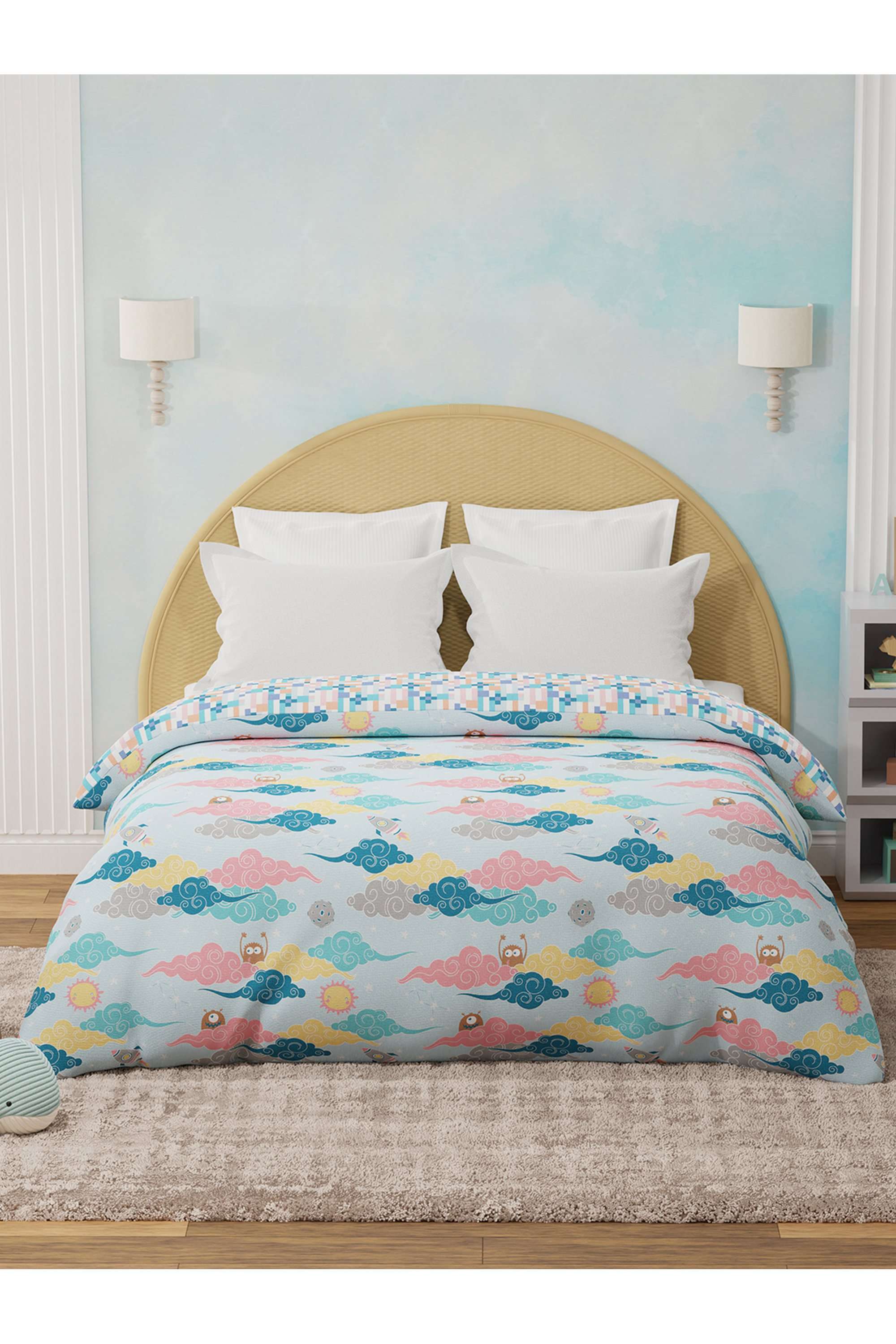 Rock-N-Room-100--Cotton-200-TC-Blue-Space-&-Rocket-Printed-Reversible-Double-Comforter