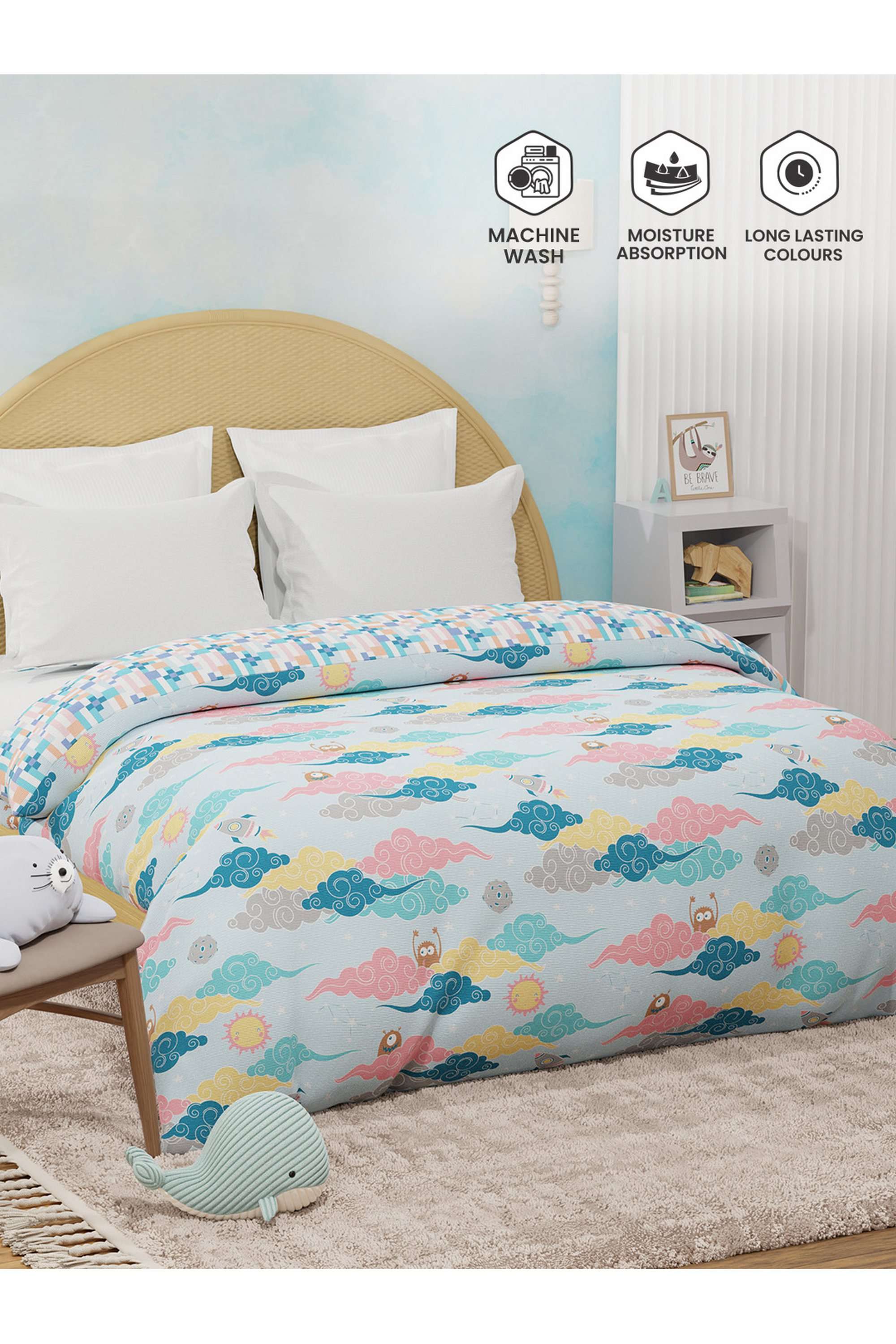 Rock-N-Room-100--Cotton-200-TC-Blue-Space-&-Rocket-Printed-Reversible-Double-Comforter