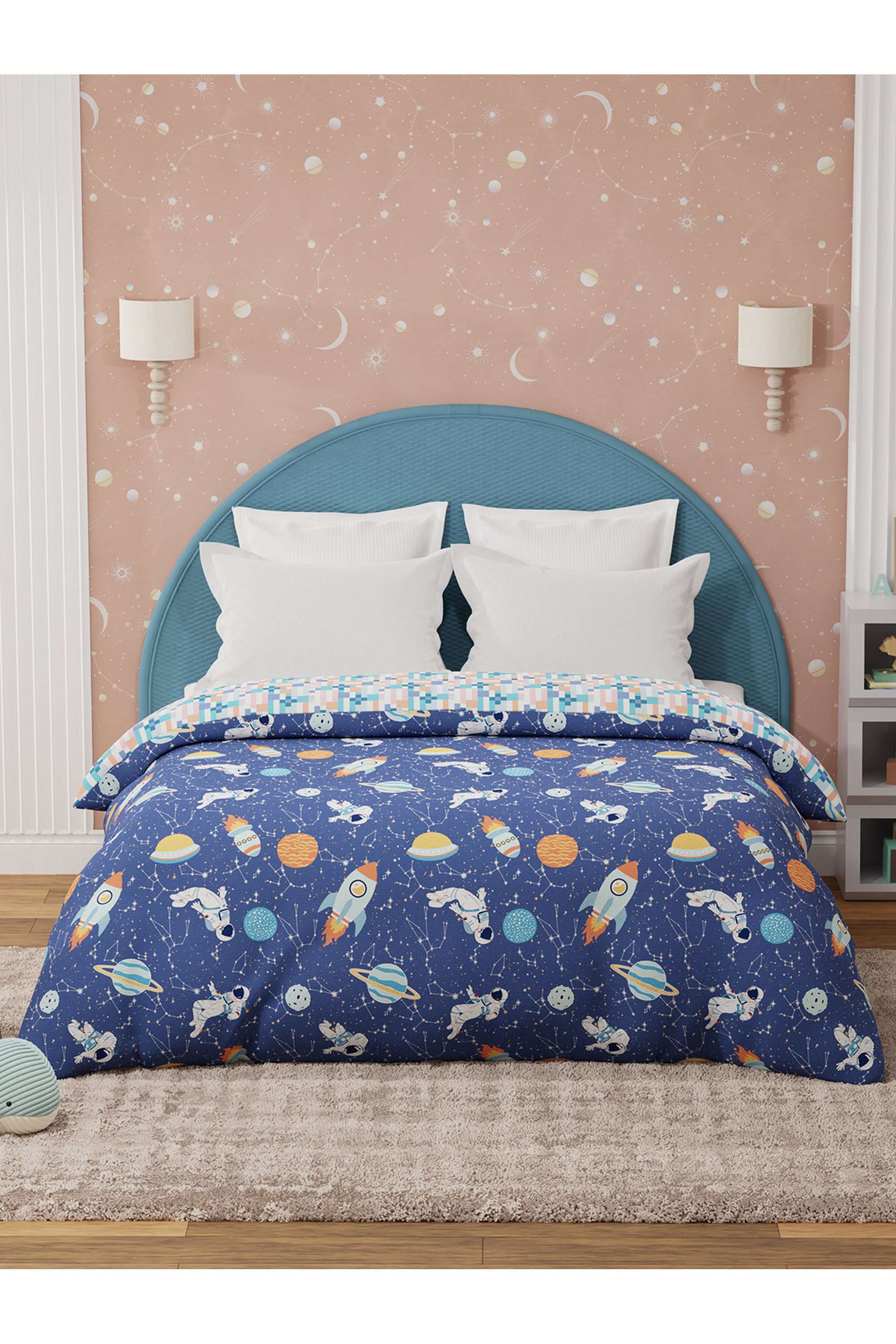 Rock-N-Room-100--Cotton-200-TC-Dark-Blue-Space-&-Rocket-Printed-Reversible-Double-Comforter