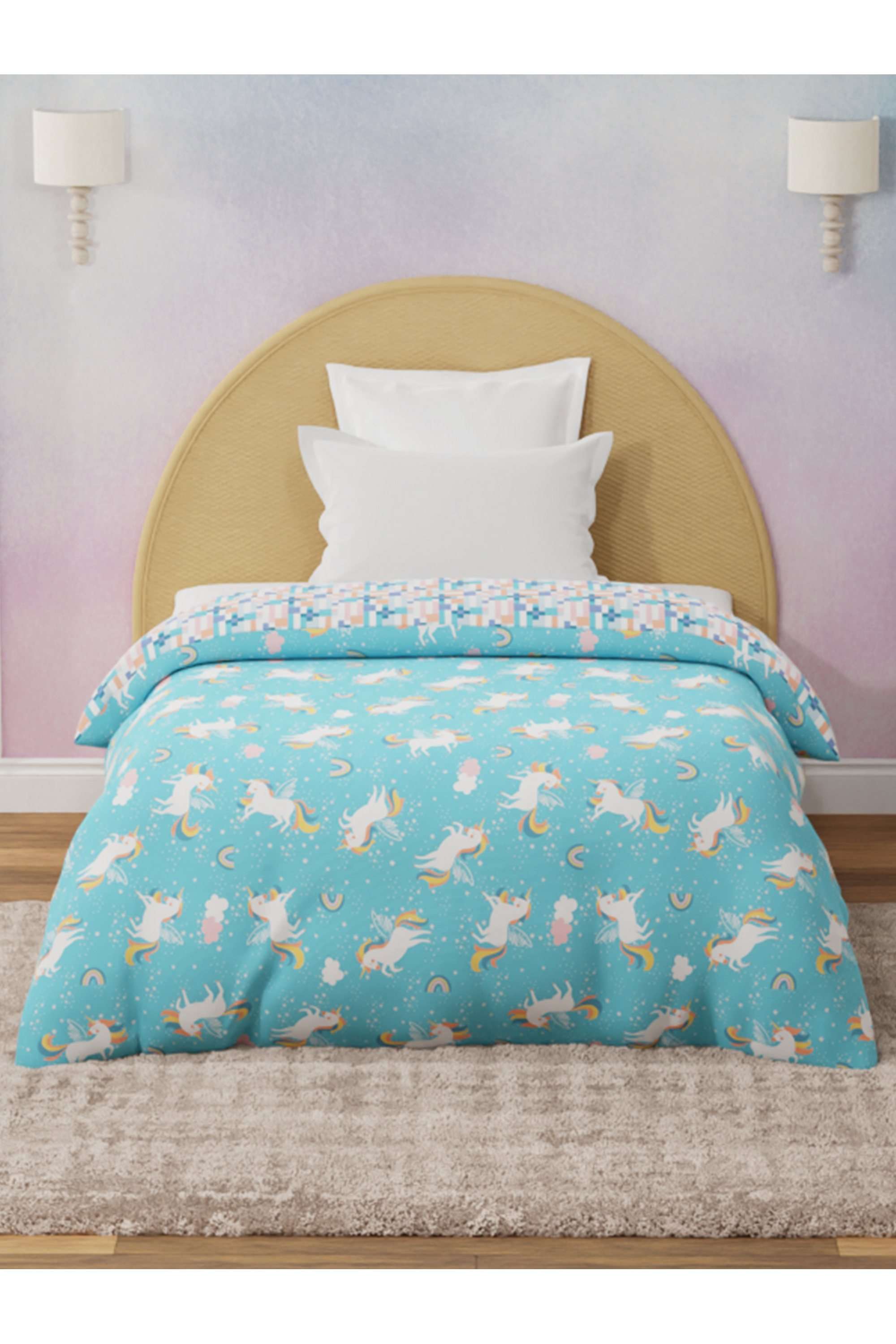 Rock-N-Room-100--Cotton-200-TC-Blue-Unicorn-Printed-Reversible-Single-Comforter