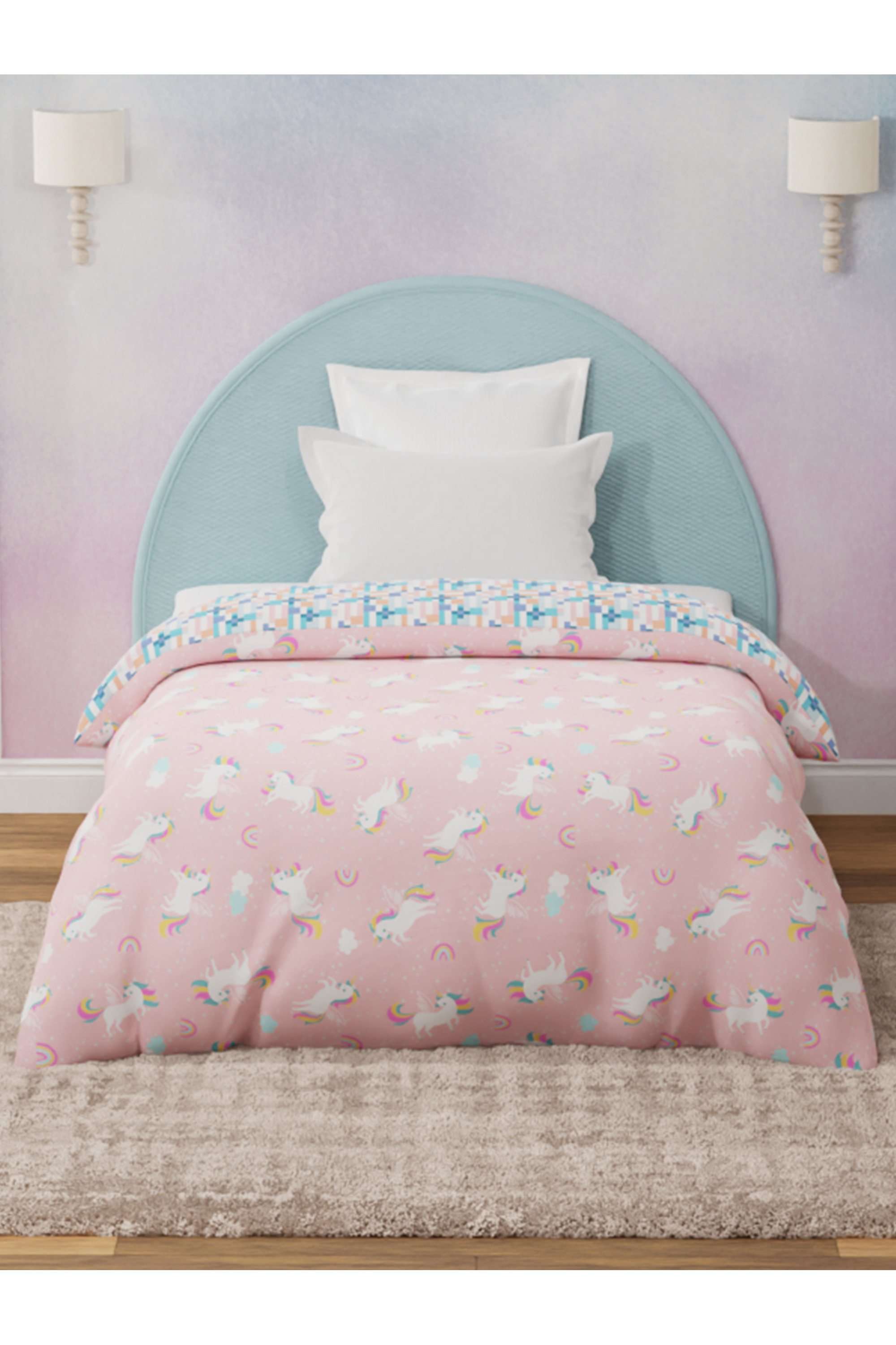 Rock-N-Room-100--Cotton-200-TC-Pink-Unicorn-Printed-Reversible-Single-Comforter