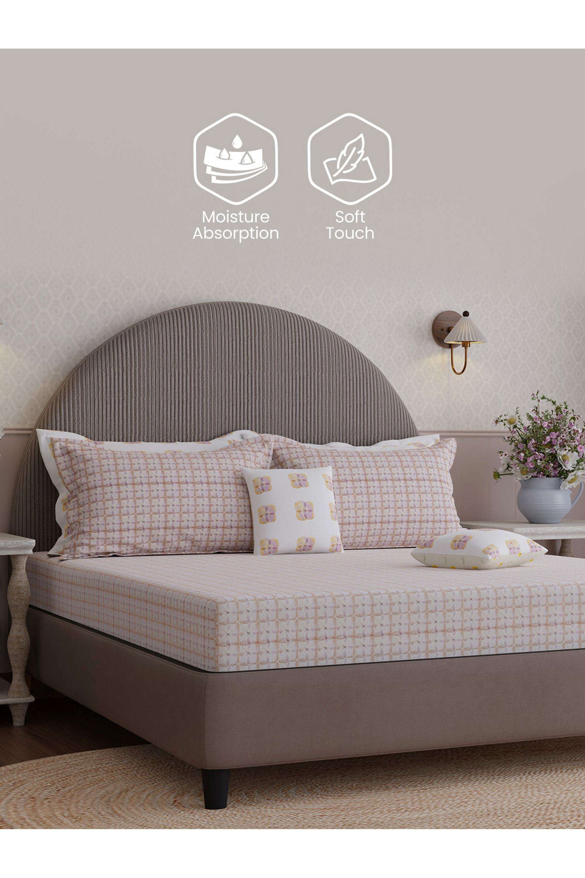 Royal-Essence-Nature-Poetry-100--Cotton-400-TC-White-Floral-King-Bedsheet-Set