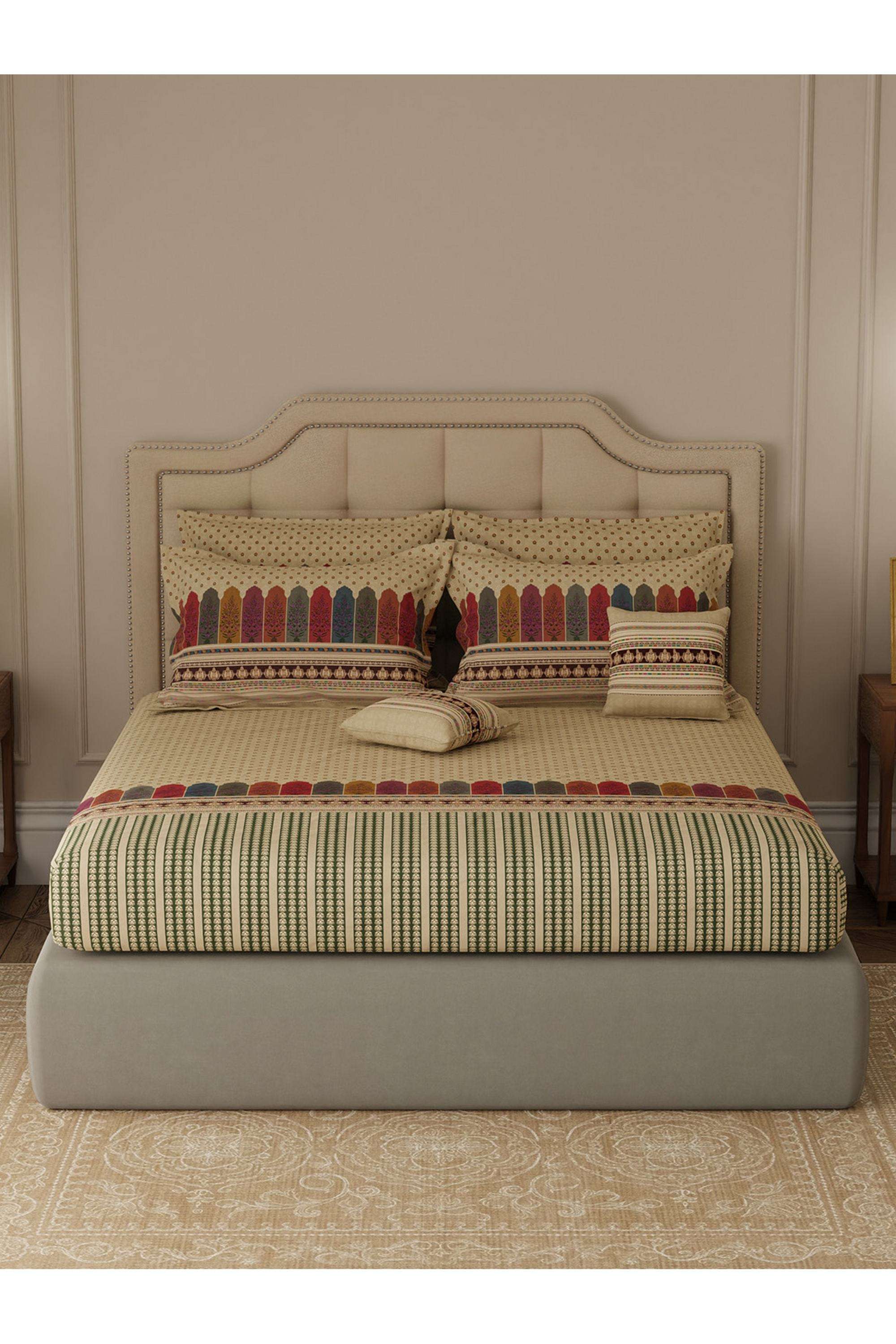 Royal-Essence-Kashmir-100--Cotton-400-TC-Cream-Ethnic-Print-King-Bedsheet-Set