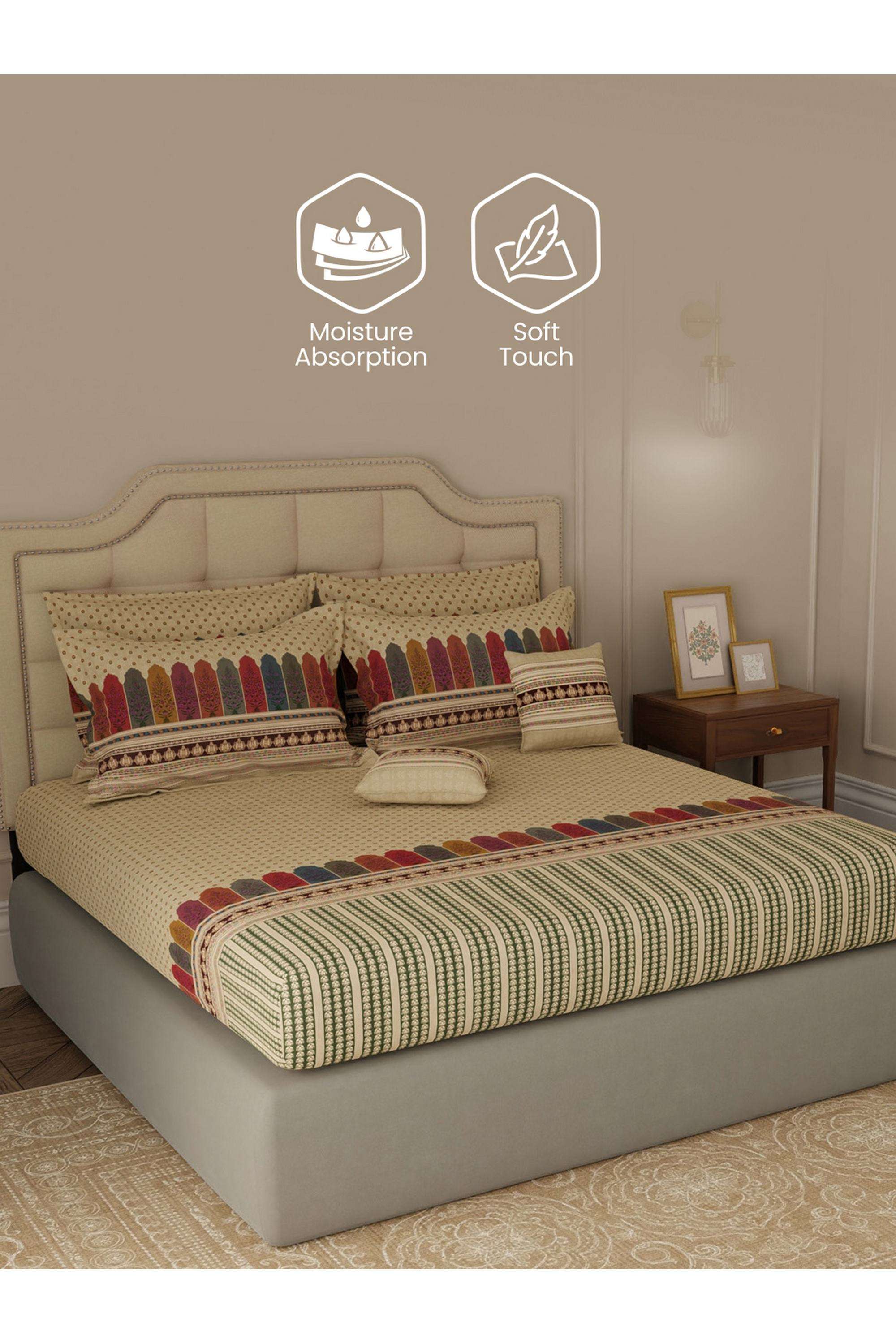 Royal-Essence-Kashmir-100--Cotton-400-TC-Cream-Ethnic-Print-King-Bedsheet-Set