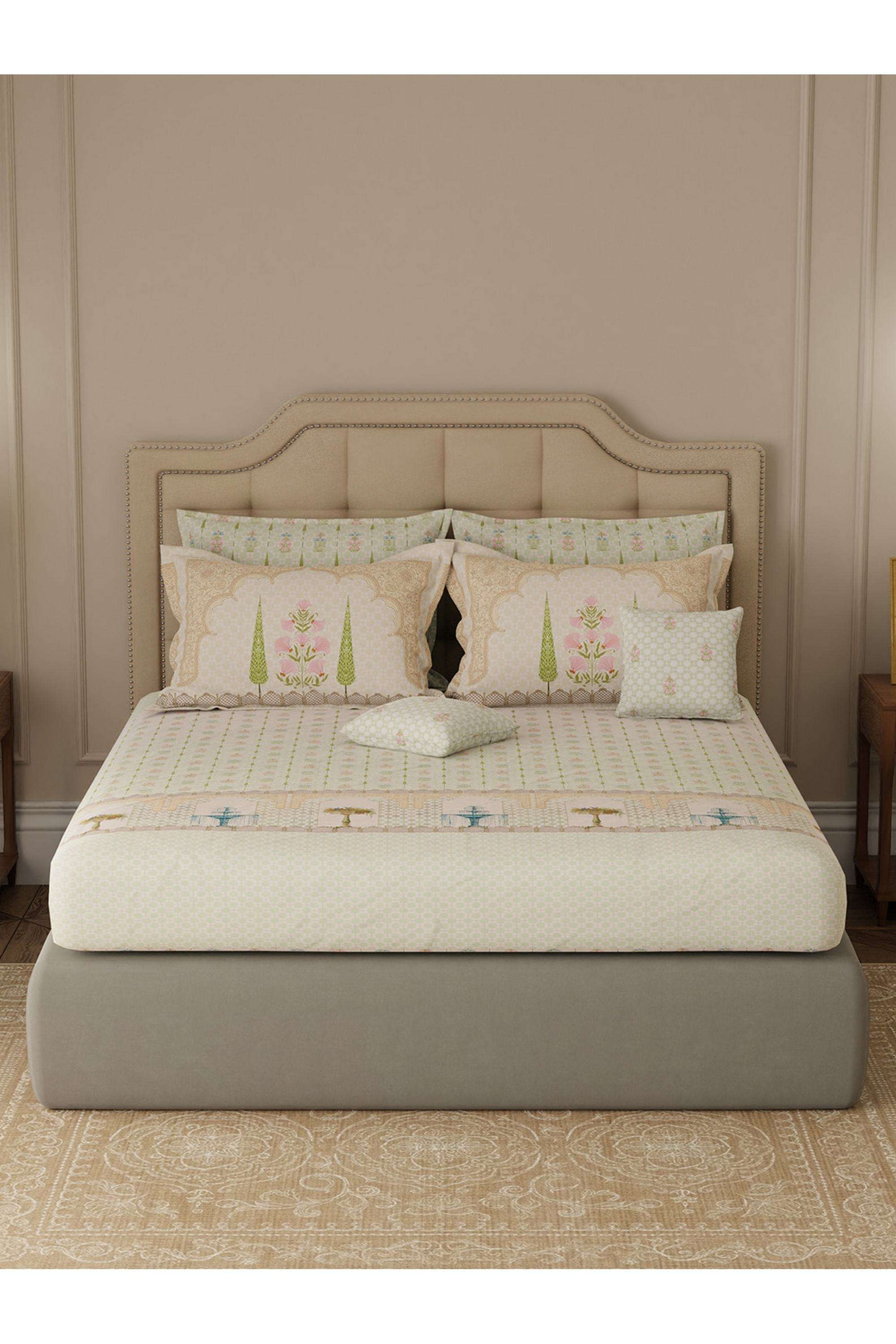 Royal-Essence-Kashmir-100--Cotton-400-TC-Green-Ethnic-Print-King-Bedsheet-Set