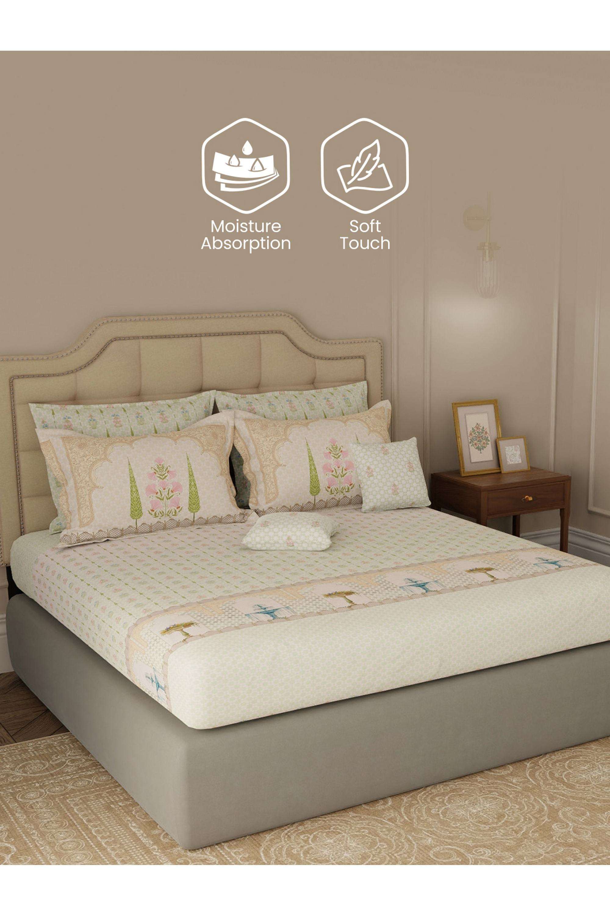 Royal-Essence-Kashmir-100--Cotton-400-TC-Green-Ethnic-Print-King-Bedsheet-Set