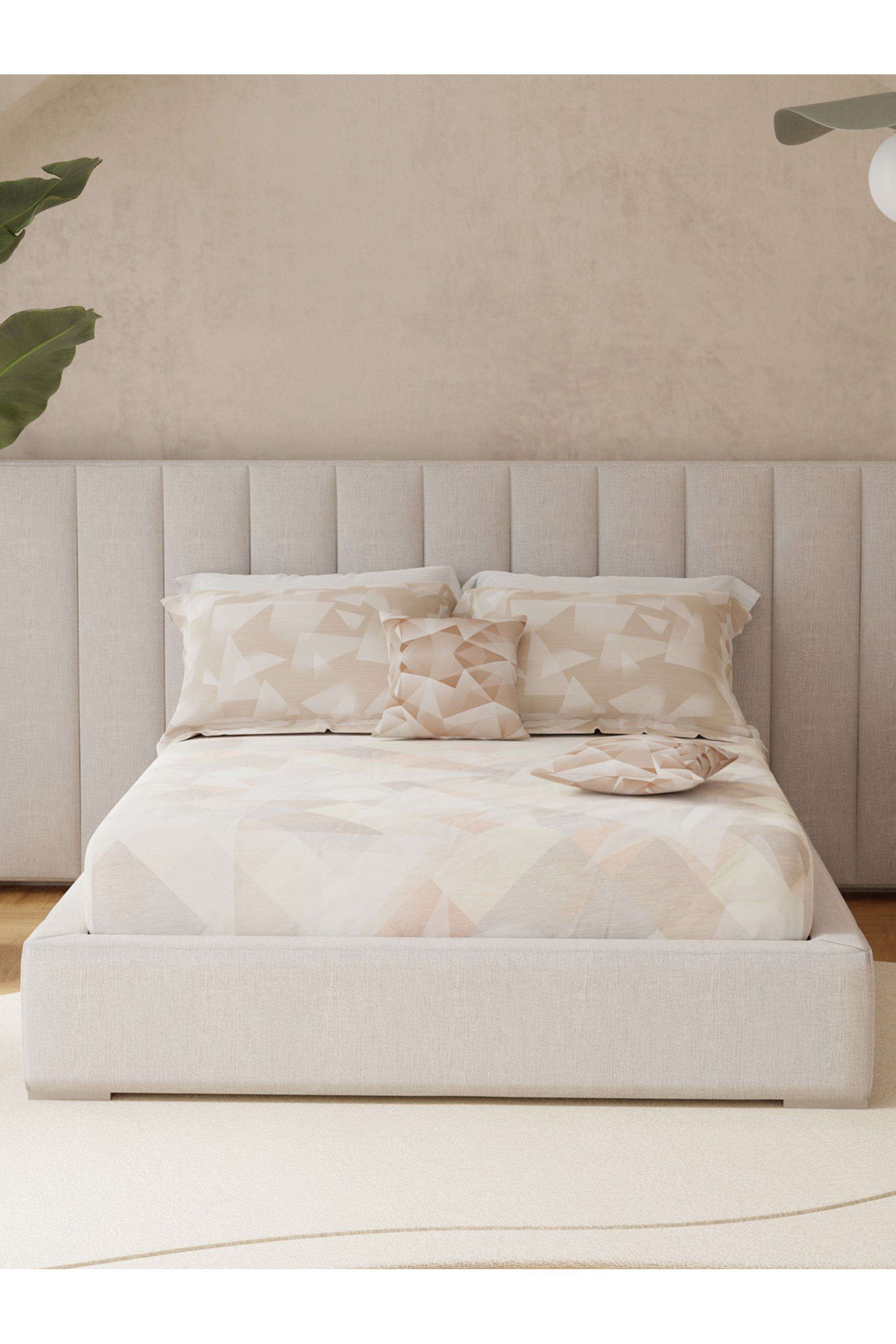 Royal-Essence-Holara-100--Cotton-400-TC-Beige-Geometrical-King-Bedsheet-Set