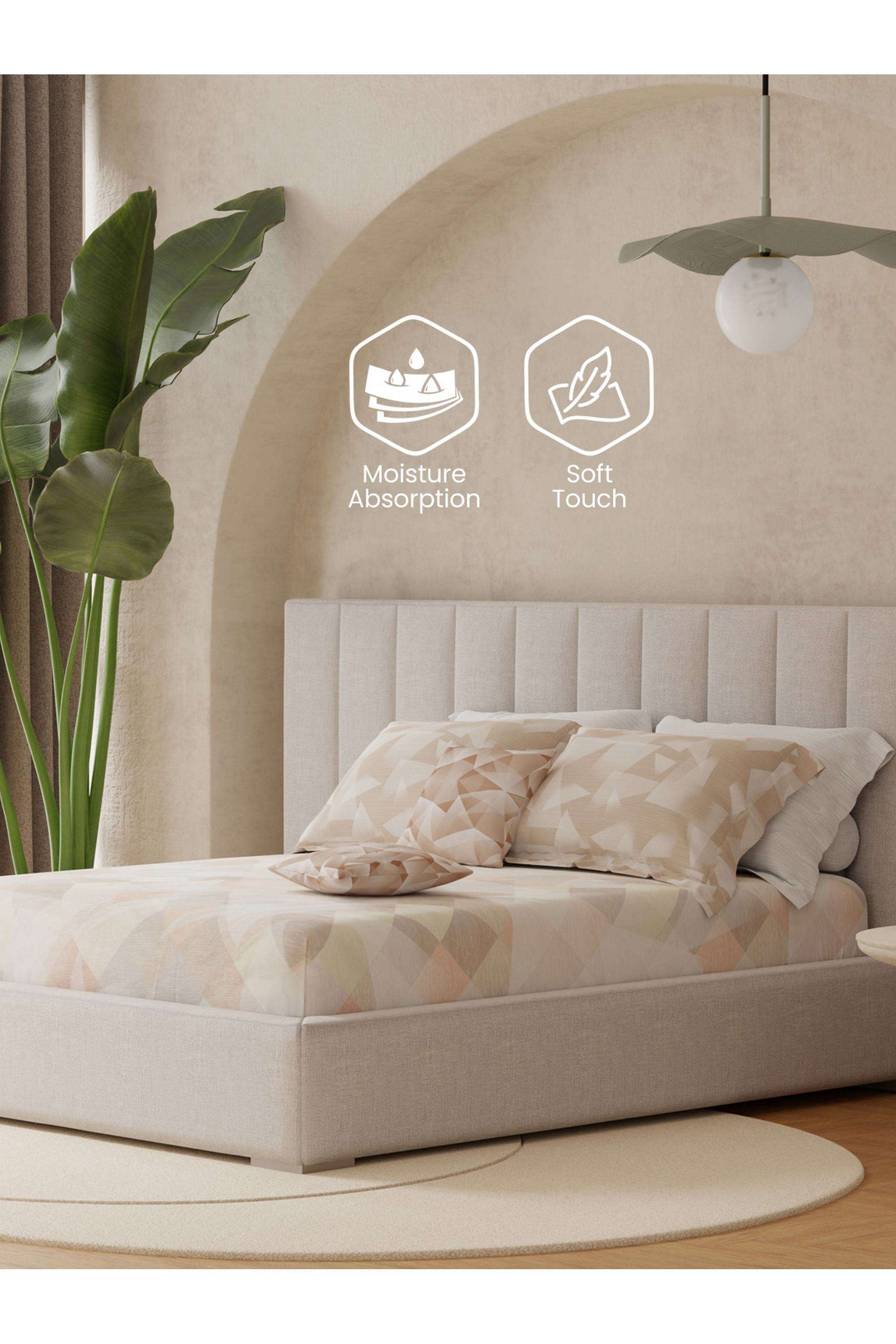 Royal-Essence-Holara-100--Cotton-400-TC-Beige-Geometrical-King-Bedsheet-Set