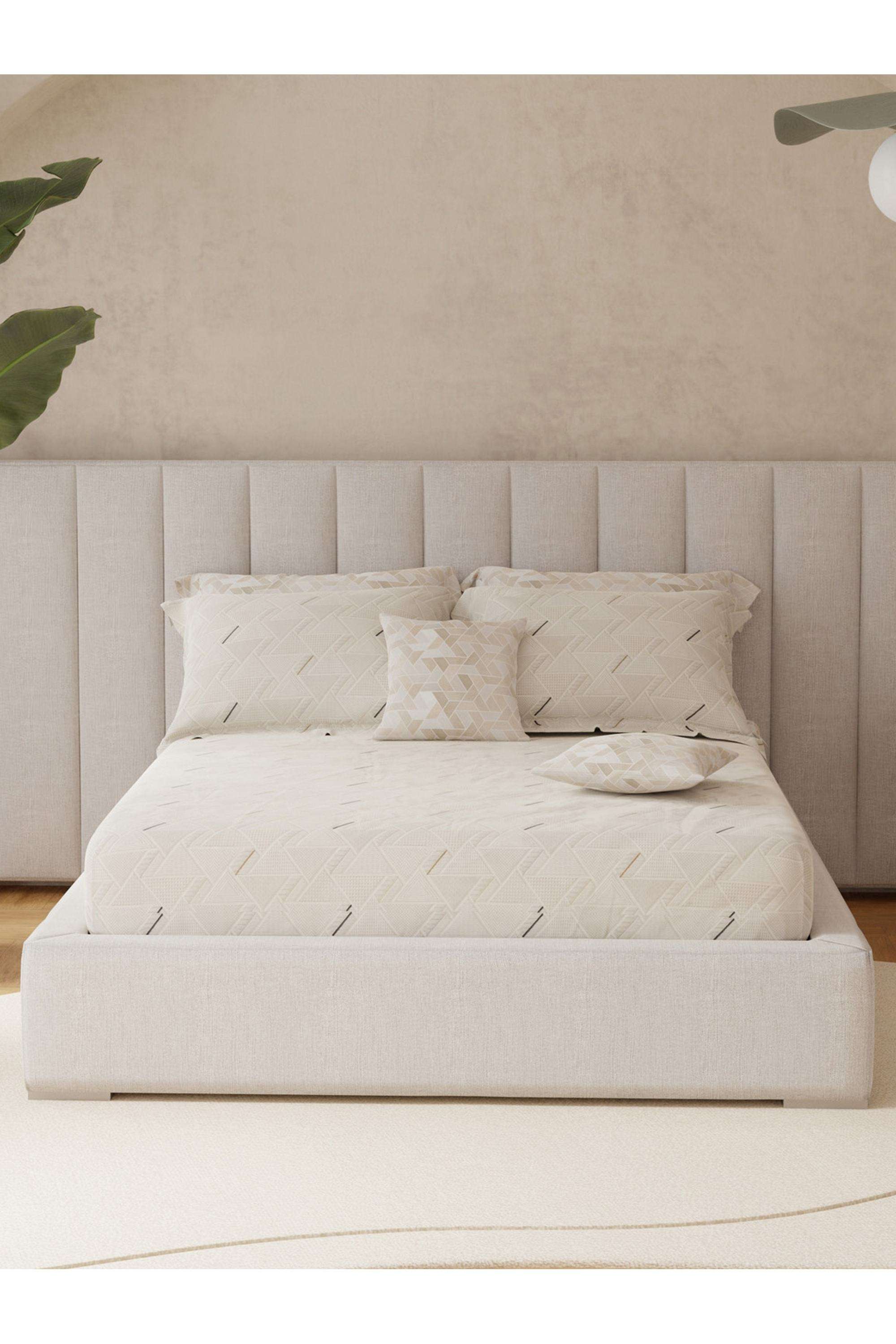 Royal-Essence-Holara-100--Cotton-400-TC-Beige-Geometrical-King-Bedsheet-Set