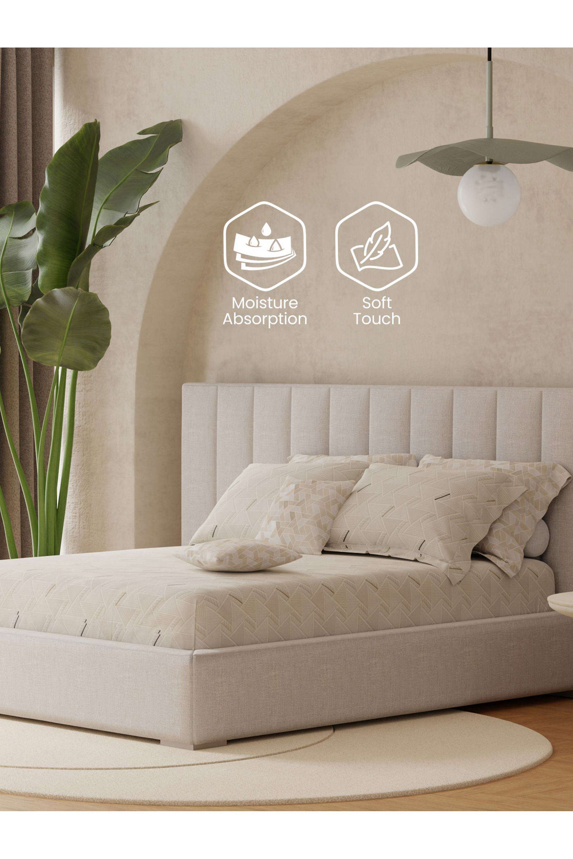 Royal-Essence-Holara-100--Cotton-400-TC-Beige-Geometrical-King-Bedsheet-Set