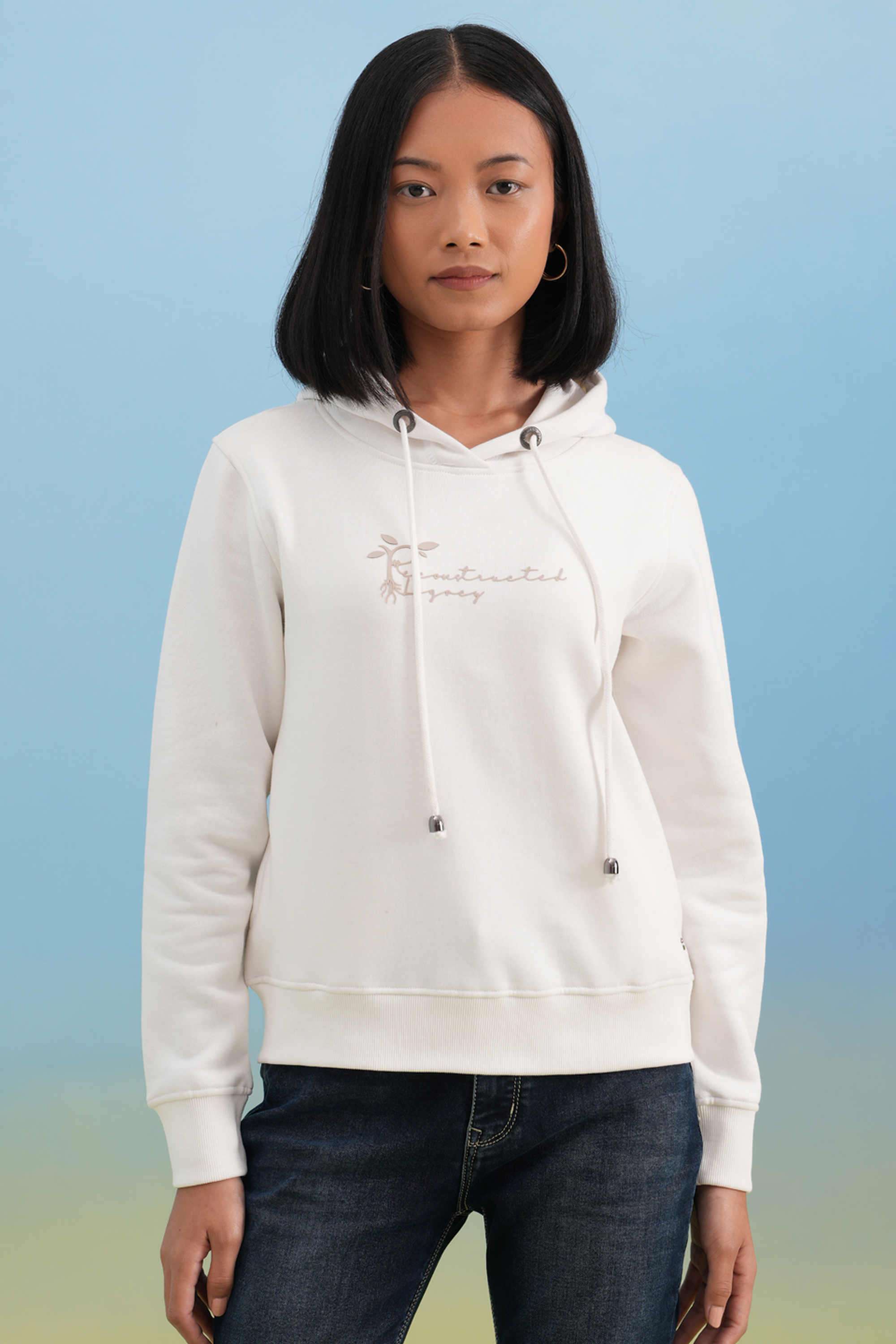 Printed Blended Fabric Hooded Women's Sweatshirt-image-5