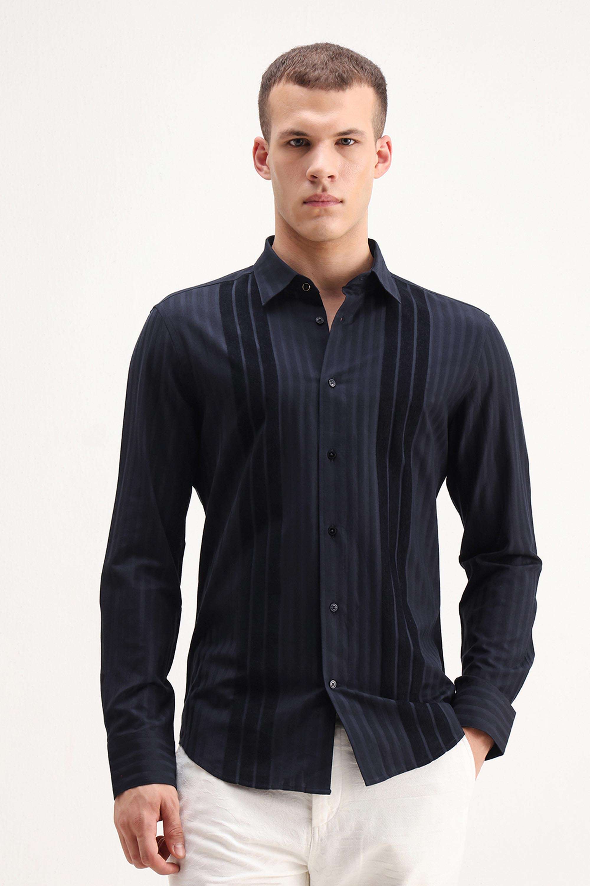 Solid-Cotton-Blend-Regular-Fit-Men-s-Casual-Shirt