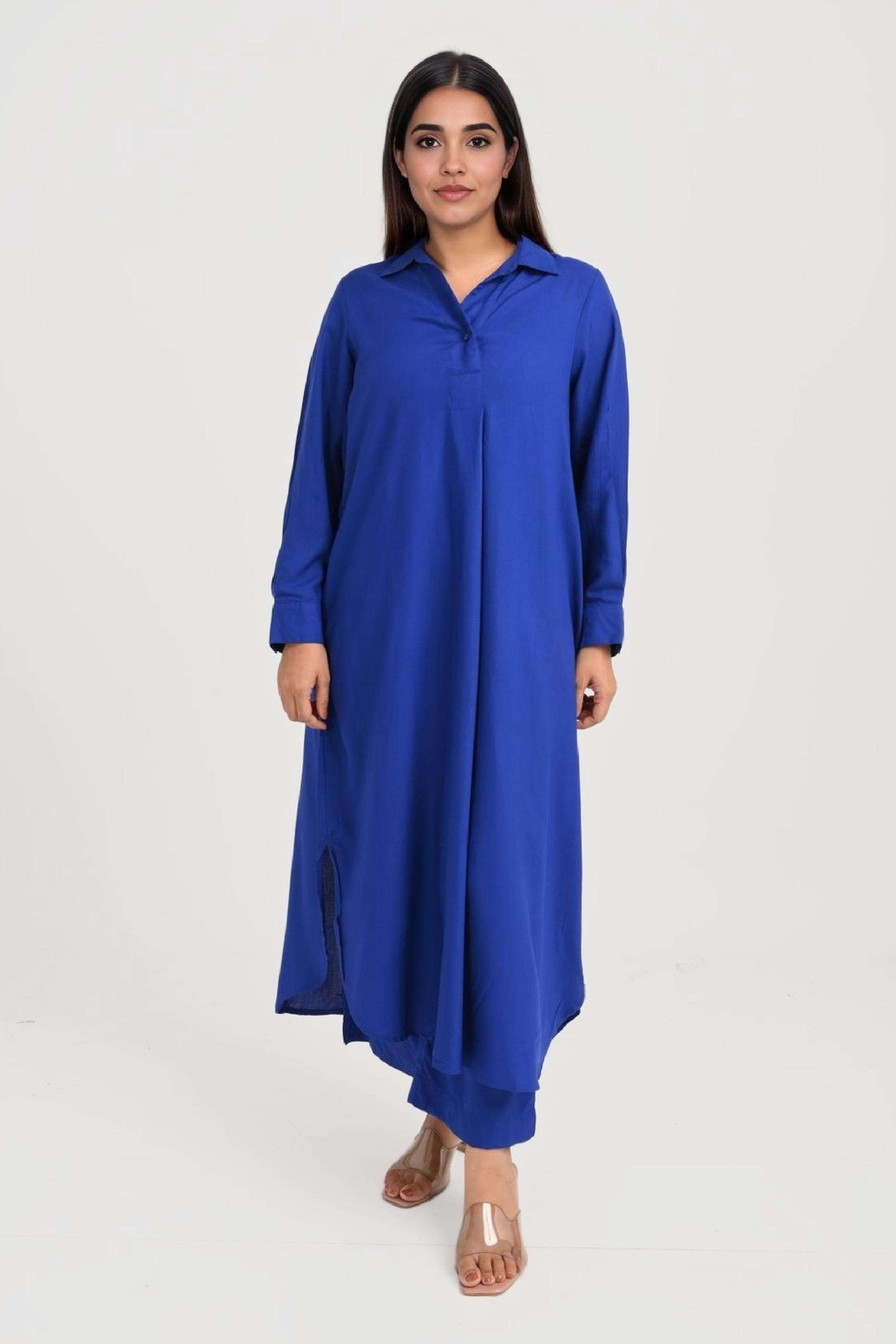 Solid-Collared-Viscose-Women-Co-Ord-Set