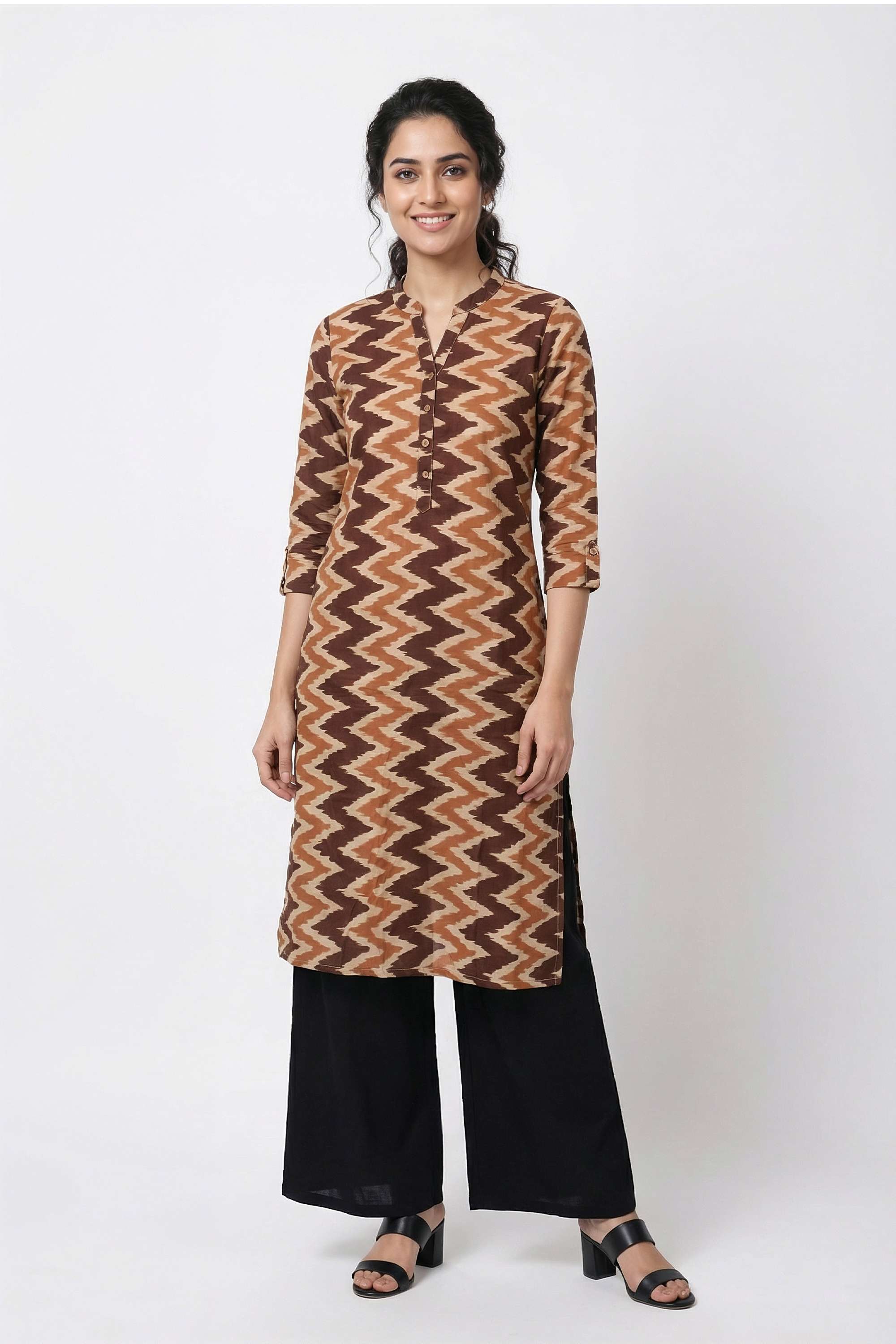 Printed-Blended-Fabric-Henley-Women-s-Casual-Wear-Kurta