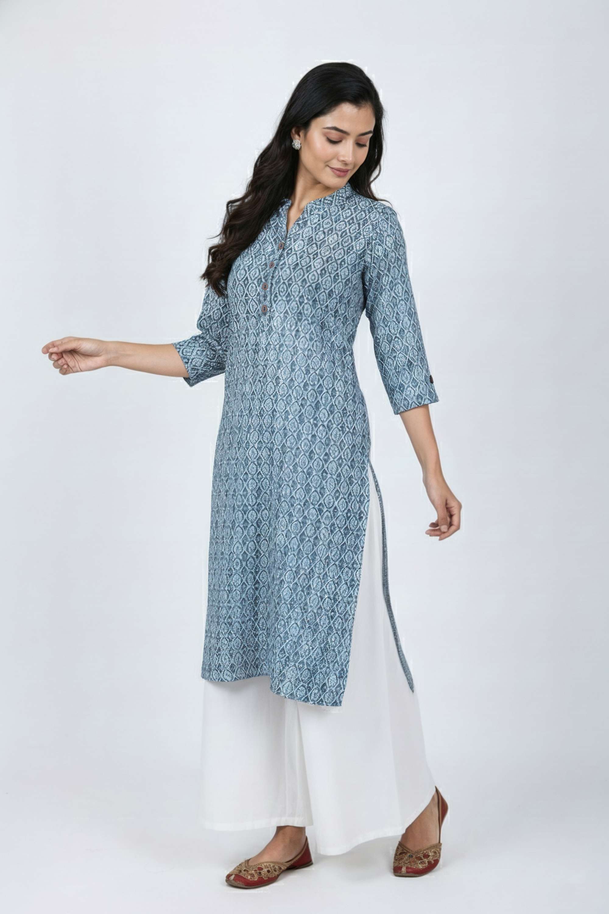 Block-Print-Blended-Fabric-Henley-Women-Casual-Wear-Kurta
