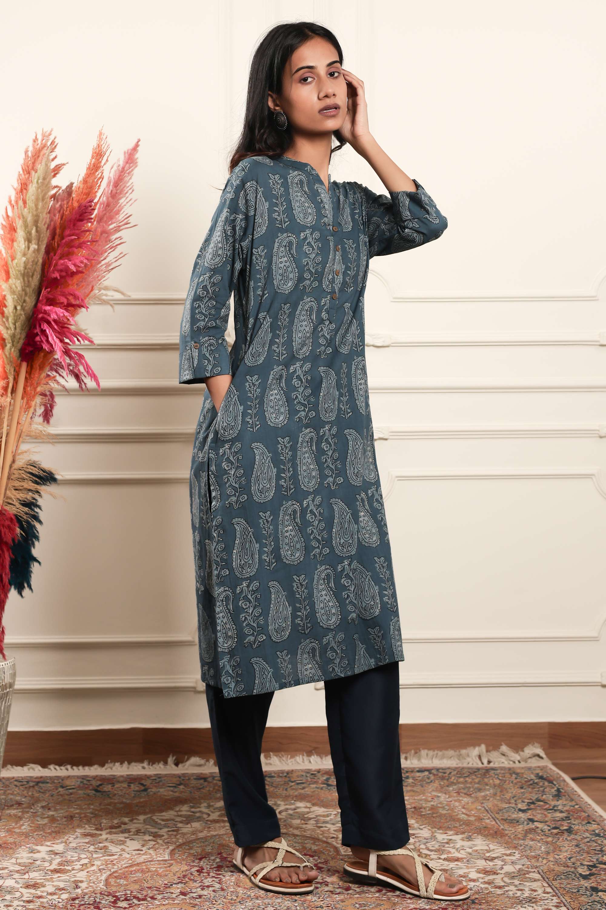 Printed-Cotton-Round-Neck-Women-Everyday-Kurta
