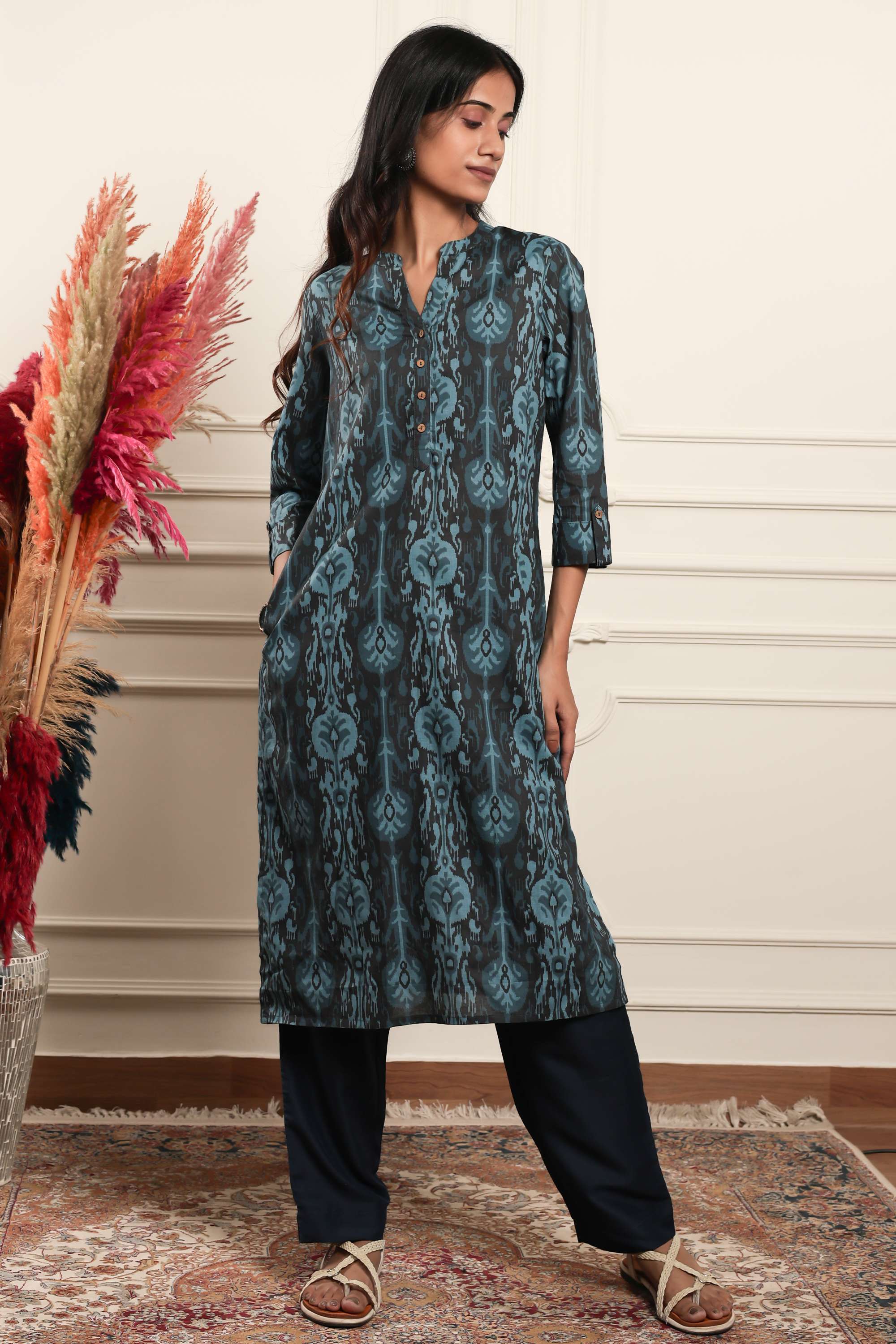 Printed-Blended-Fabric-Round-Neck-Women-s-Casual-Wear-Kurta