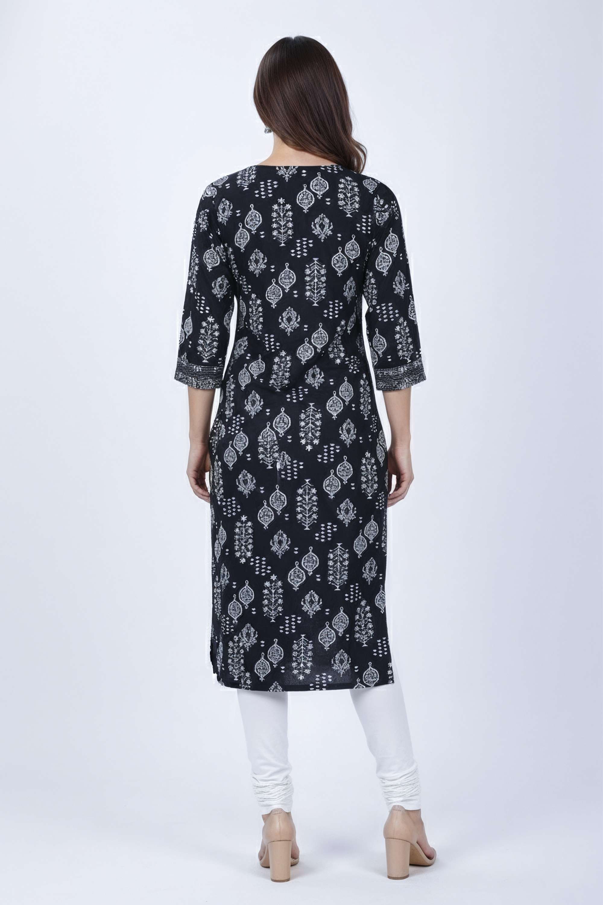 Printed-Blended-Fabric-V-Neck-Women-Fusion-Wear-Kurta
