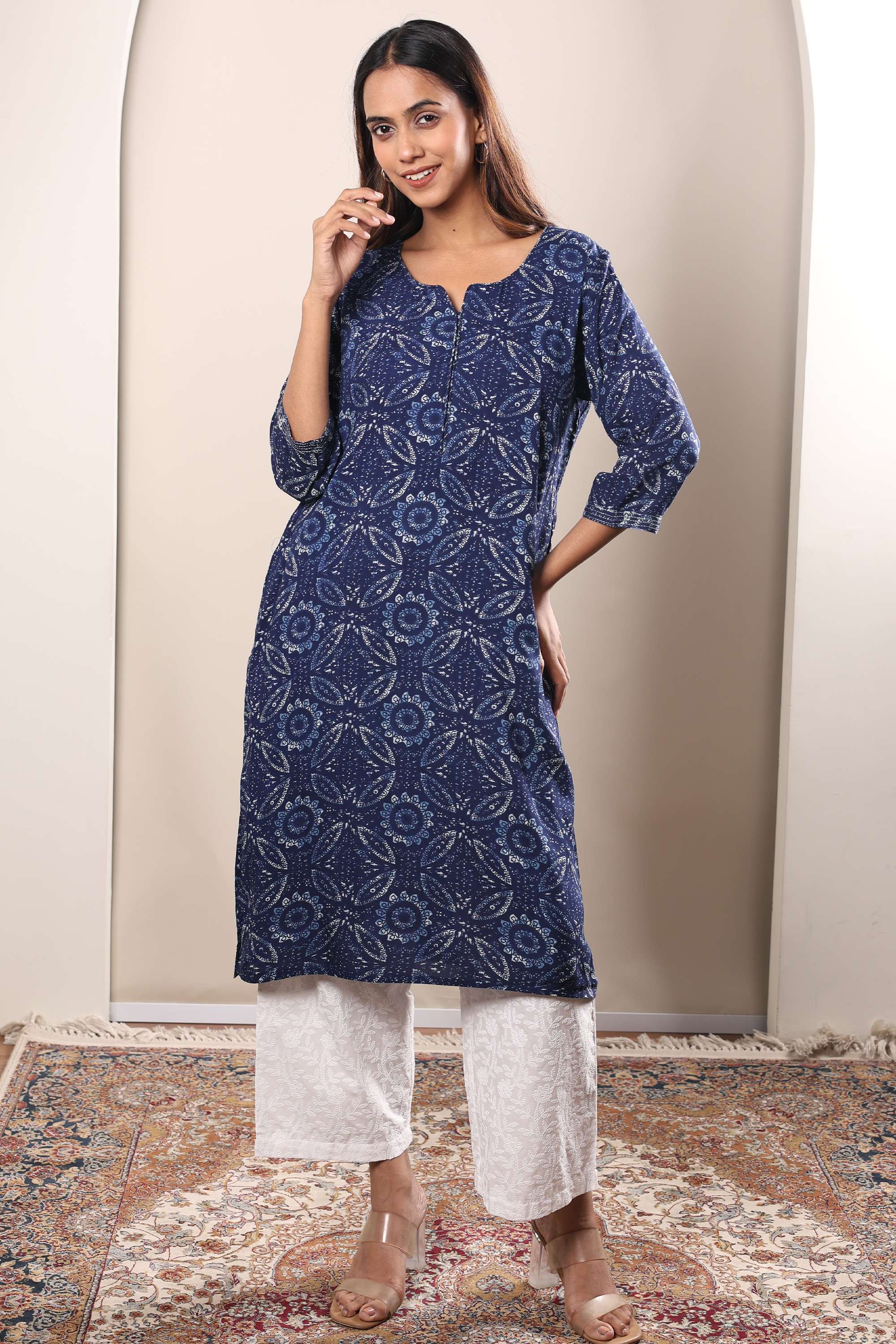 Printed-Rayon-Round-Neck-Women-s-Casual-Wear-Kurta