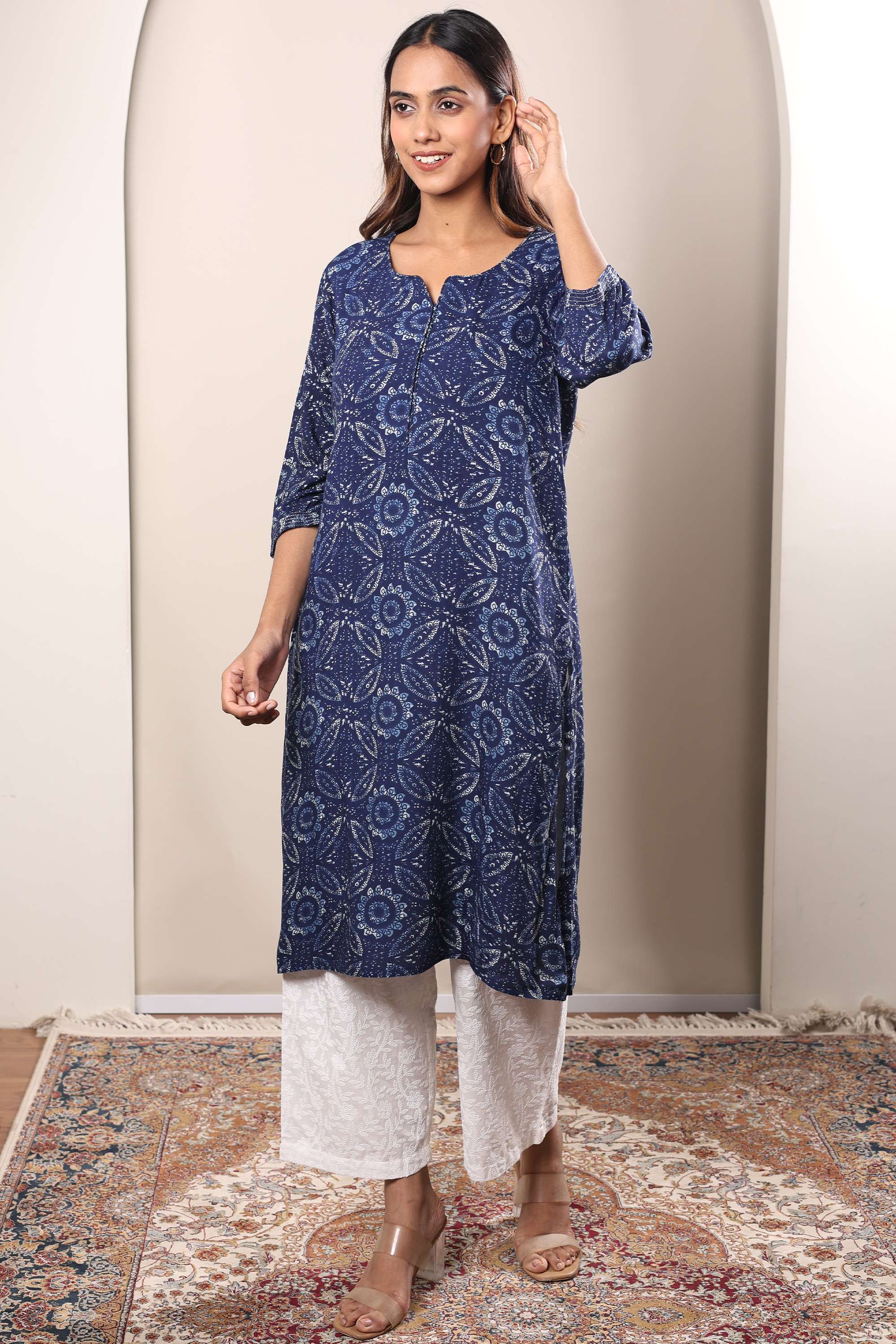 Printed-Rayon-Round-Neck-Women-s-Casual-Wear-Kurta