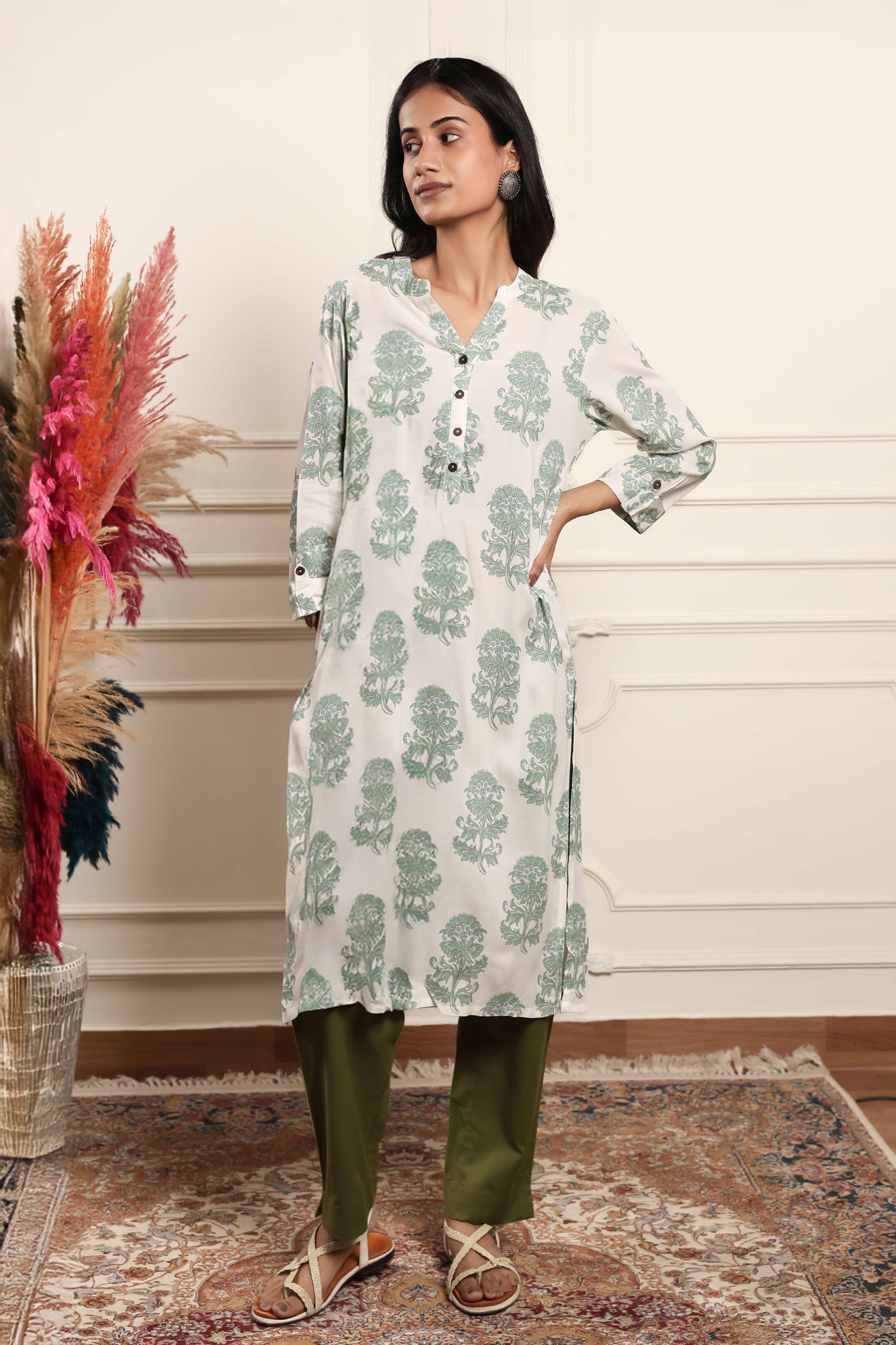 Printed-Rayon-Round-Neck-Women-s-Casual-Wear-Kurta