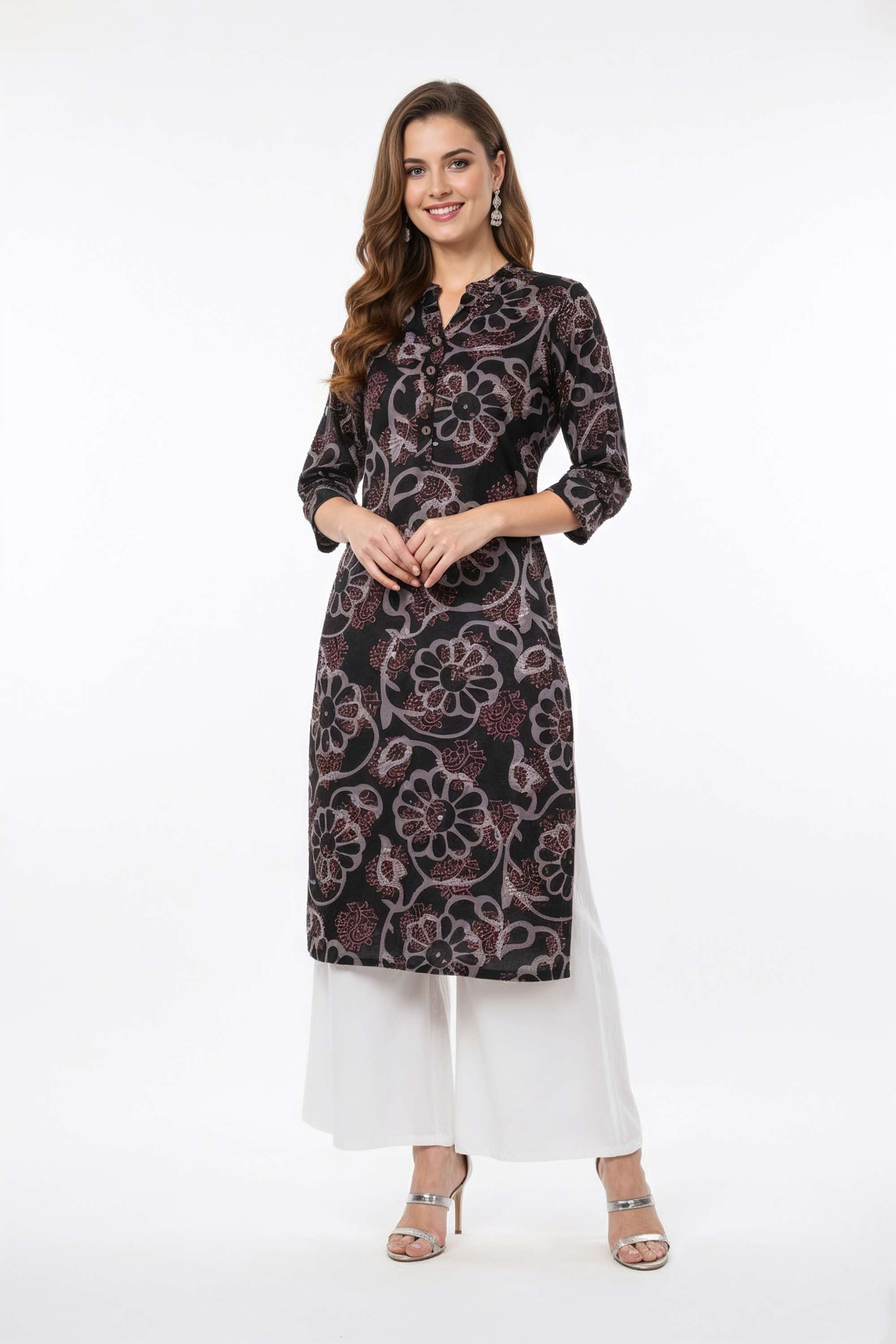 Printed-Blended-Fabric-Henley-Women-s-Casual-Wear-Kurta