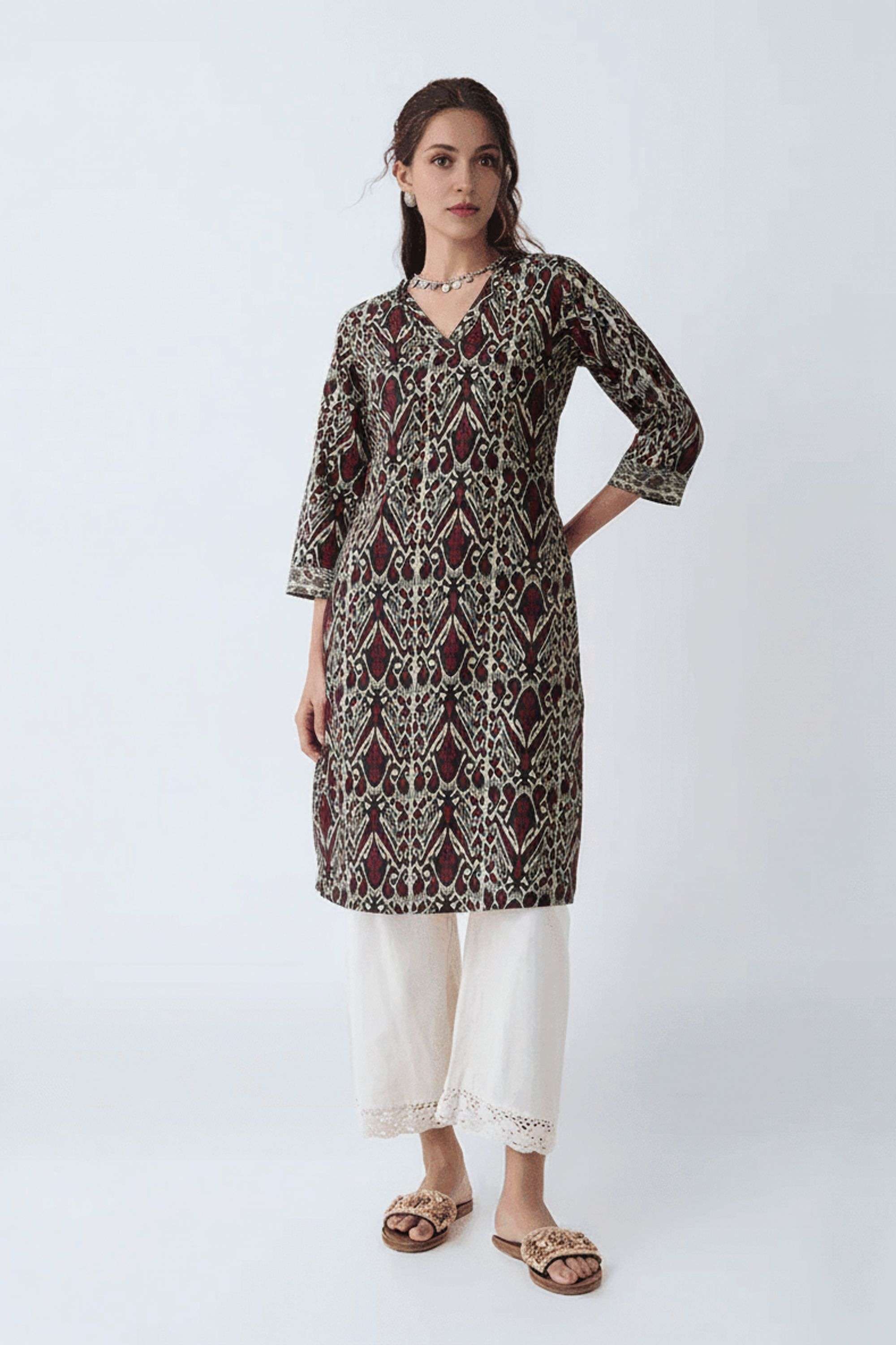 Solid-Blended-Fabric-Regular-Fit-Festive-Wear-Women-Kurta