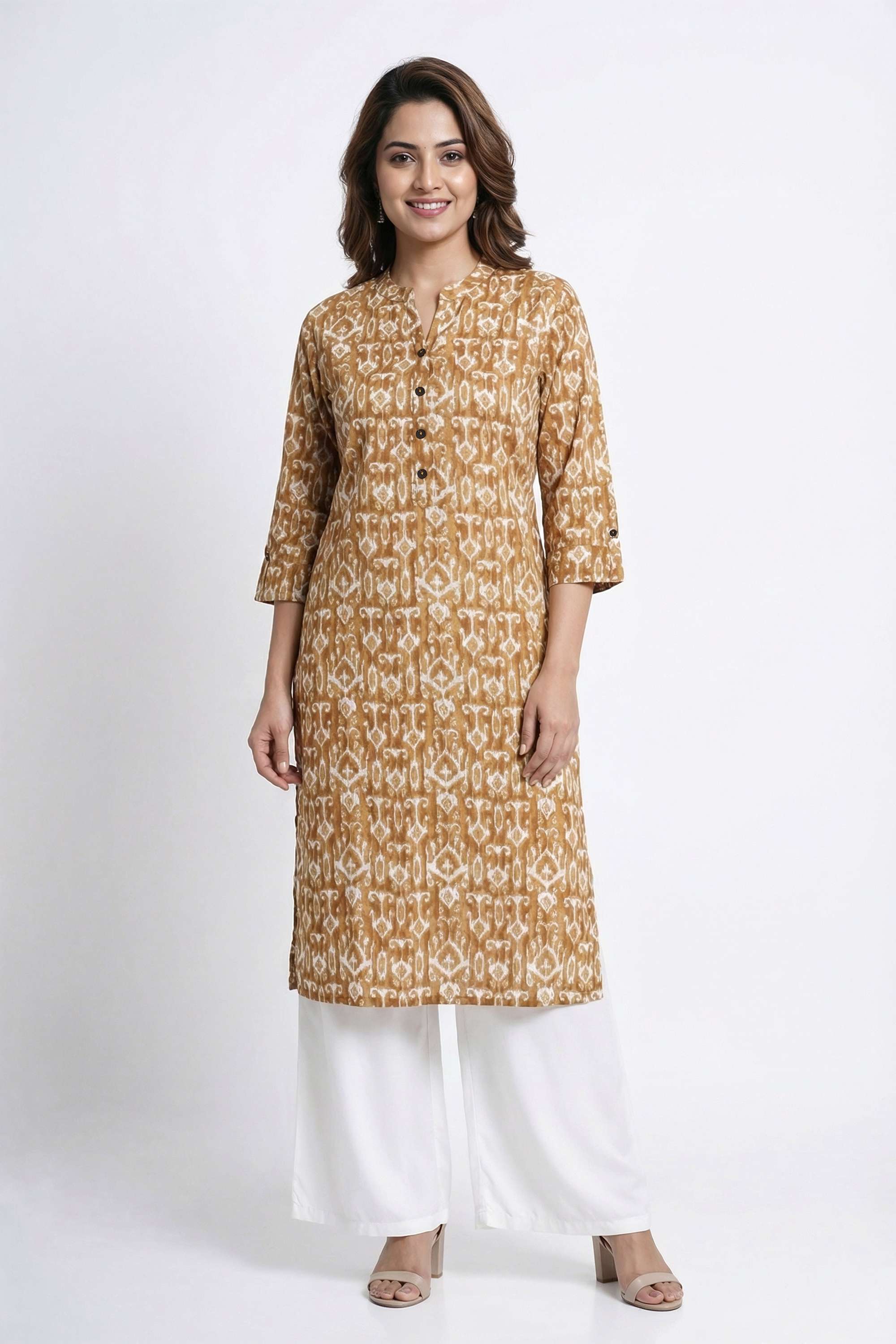 Printed-Blended-Fabric-Henley-Women-Casual-Wear-Kurta