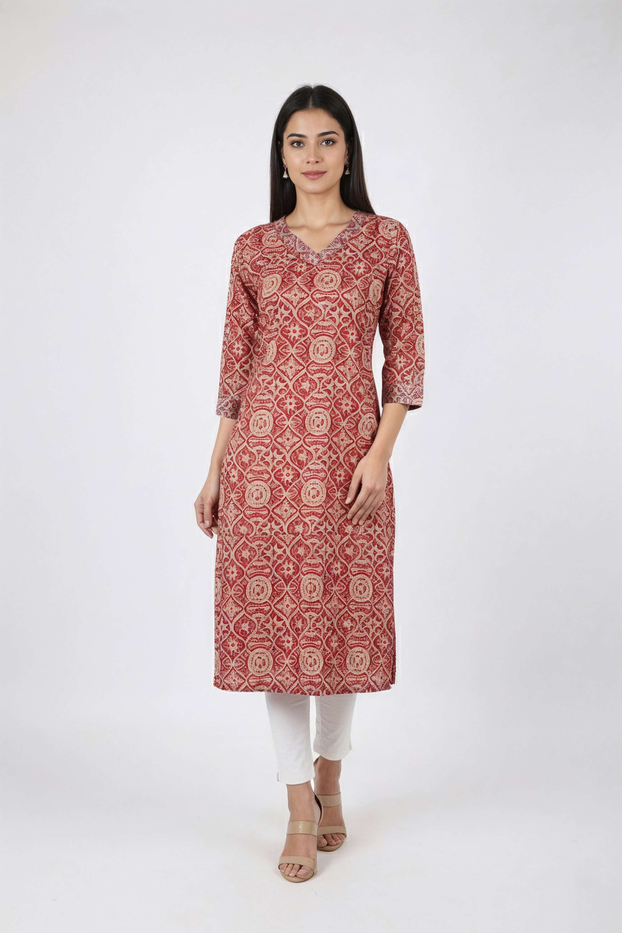 Printed-Blended-Fabric-Y-Neck-Women-s-Casual-Wear-Kurta