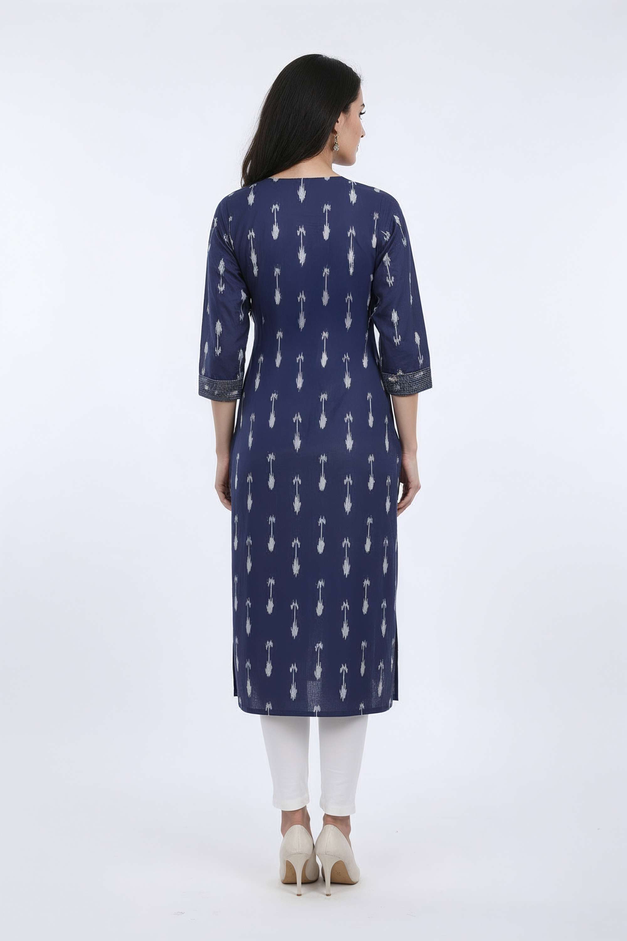 Printed-Blended-Fabric-V-Neck-Women-Fusion-Wear-Kurta