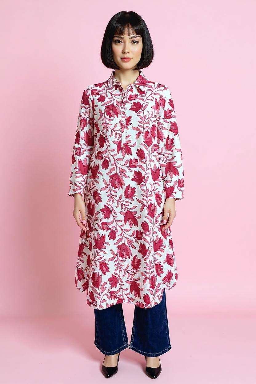 Printed-Cotton-Collared-Women-Fusion-Wear-Kurta