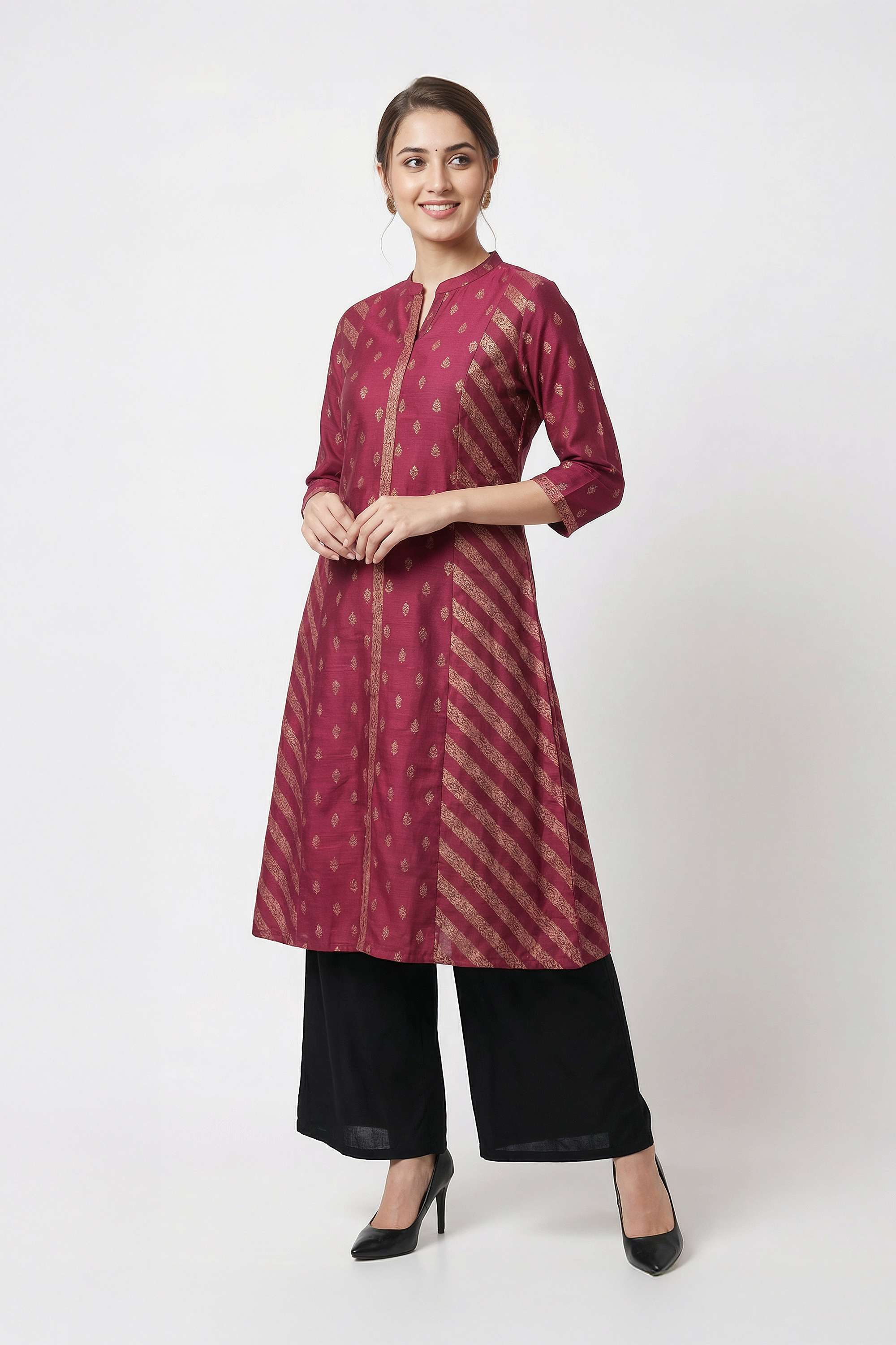 Printed-Blended-Fabric-Henley-Women-s-Casual-Wear-Kurta