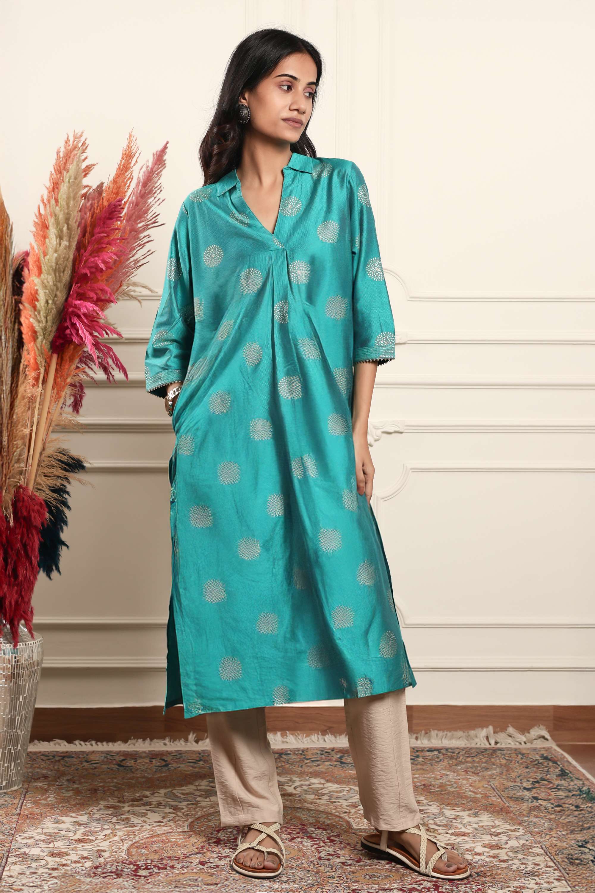 Printed-Polyester-Collared-Women-s-Casual-Wear-Kurta