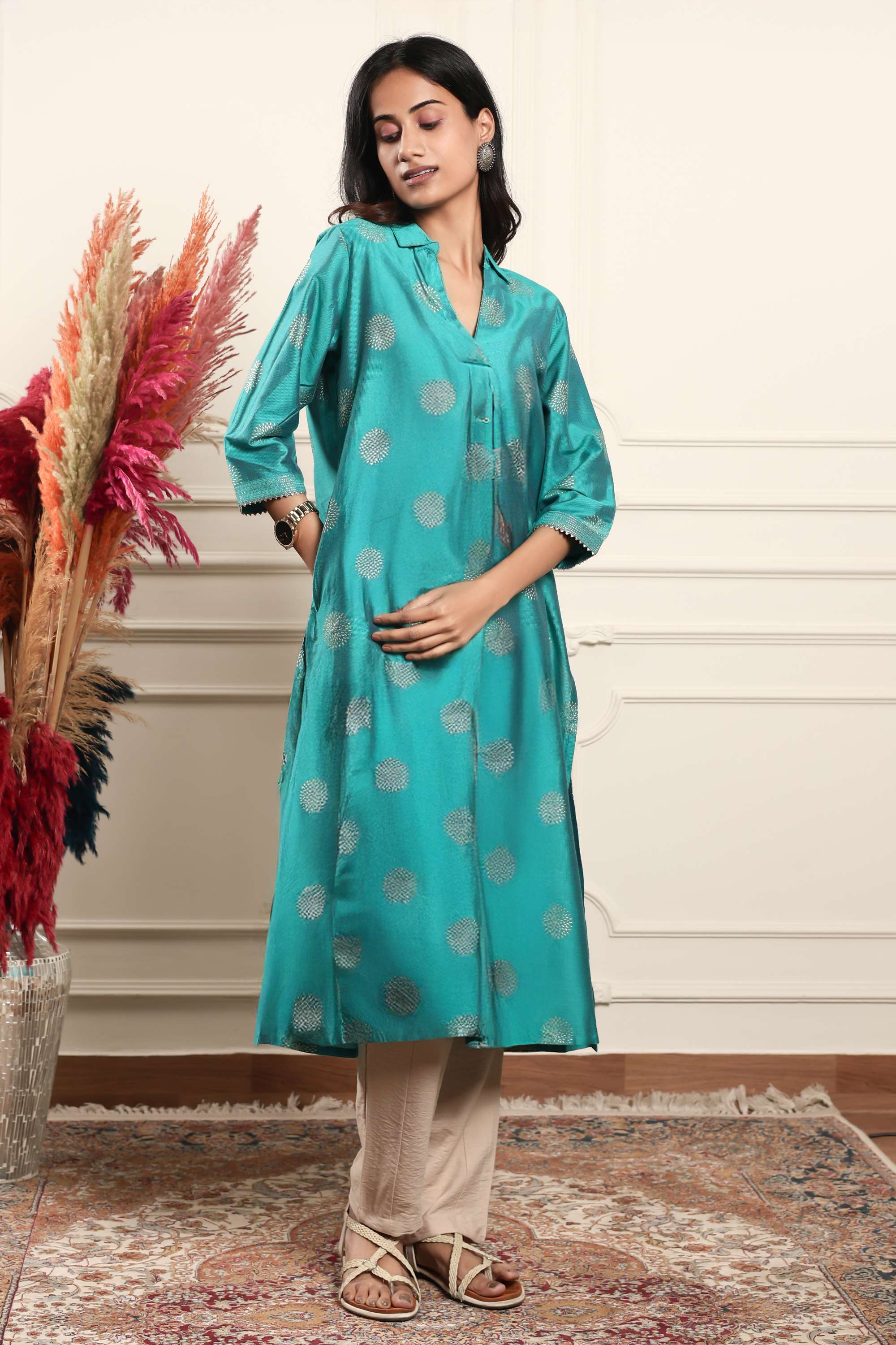 Printed-Polyester-Collared-Women-s-Casual-Wear-Kurta