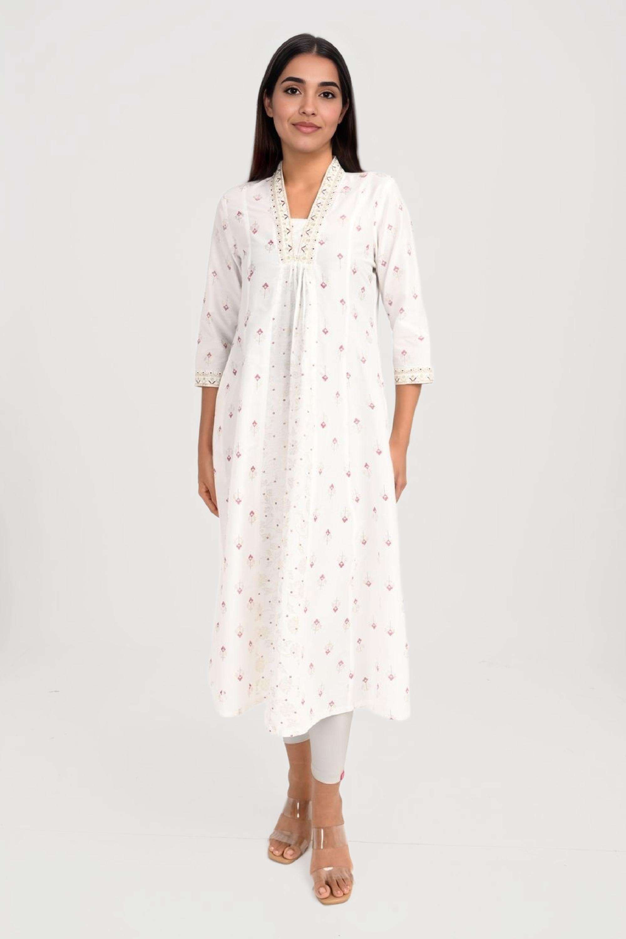 Printed-Viscose-V-Neck-Women-Fusion-Wear-Kurta