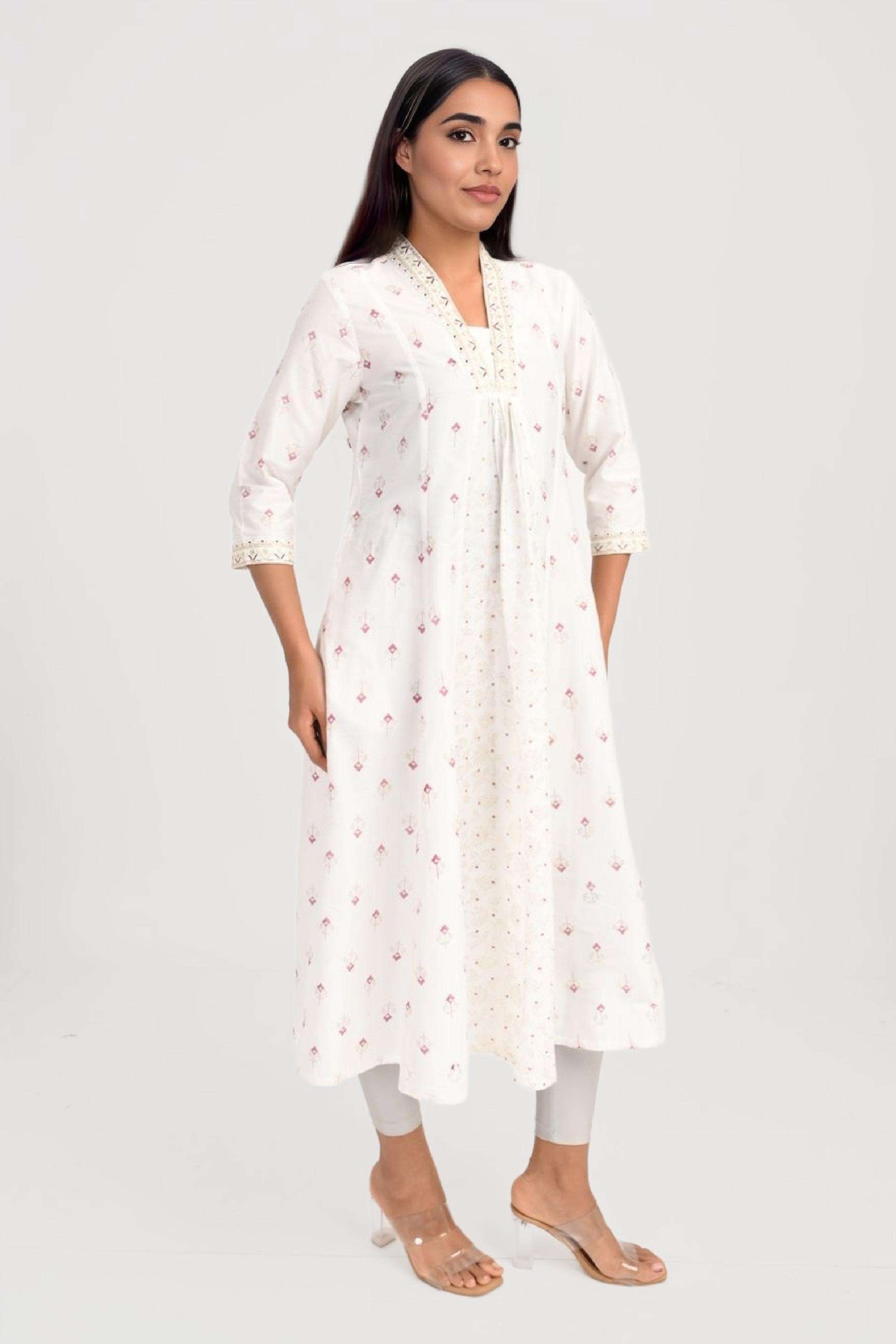 Printed-Viscose-V-Neck-Women-Fusion-Wear-Kurta