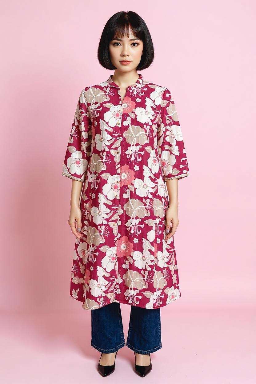 Printed-Polyester-Round-Neck-Women-Fusion-Wear-Kurta