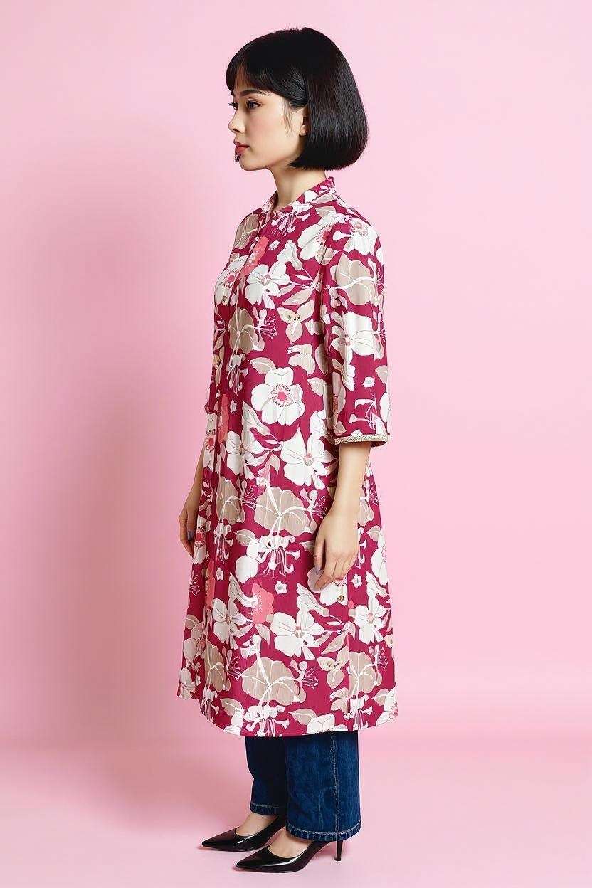 Printed-Polyester-Round-Neck-Women-Fusion-Wear-Kurta