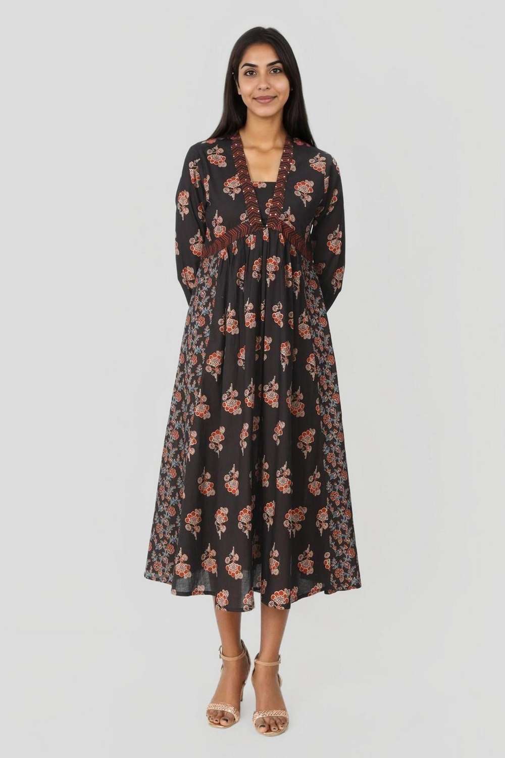 PRINTED-60-S-CAMBRIC-V-Neck-WOMEN-KURTA