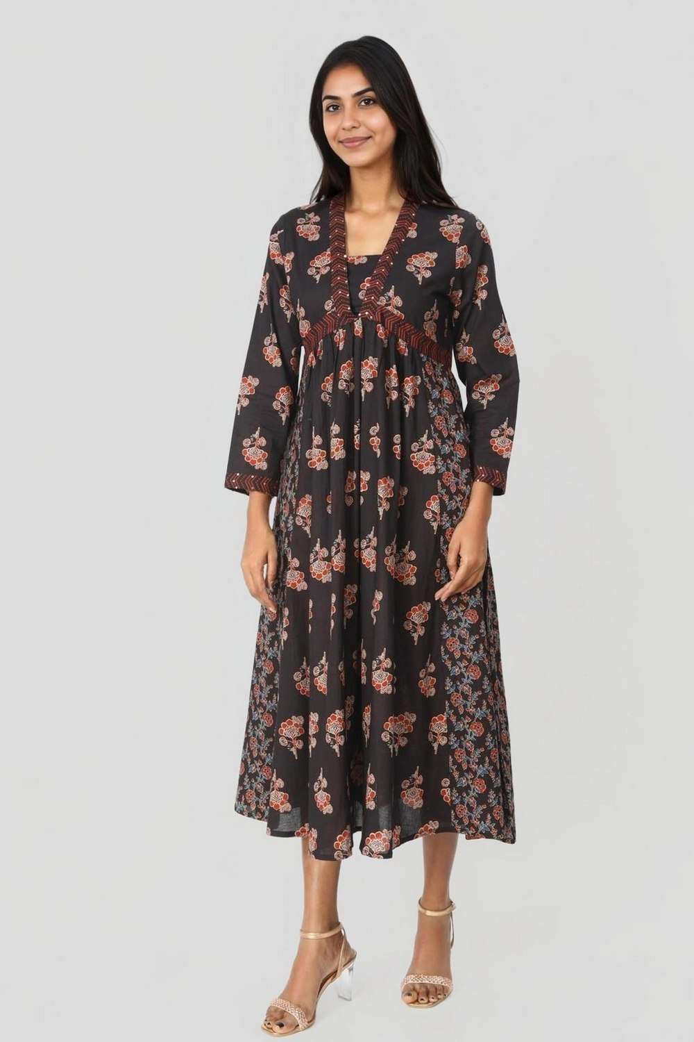 PRINTED-60-S-CAMBRIC-V-Neck-WOMEN-KURTA