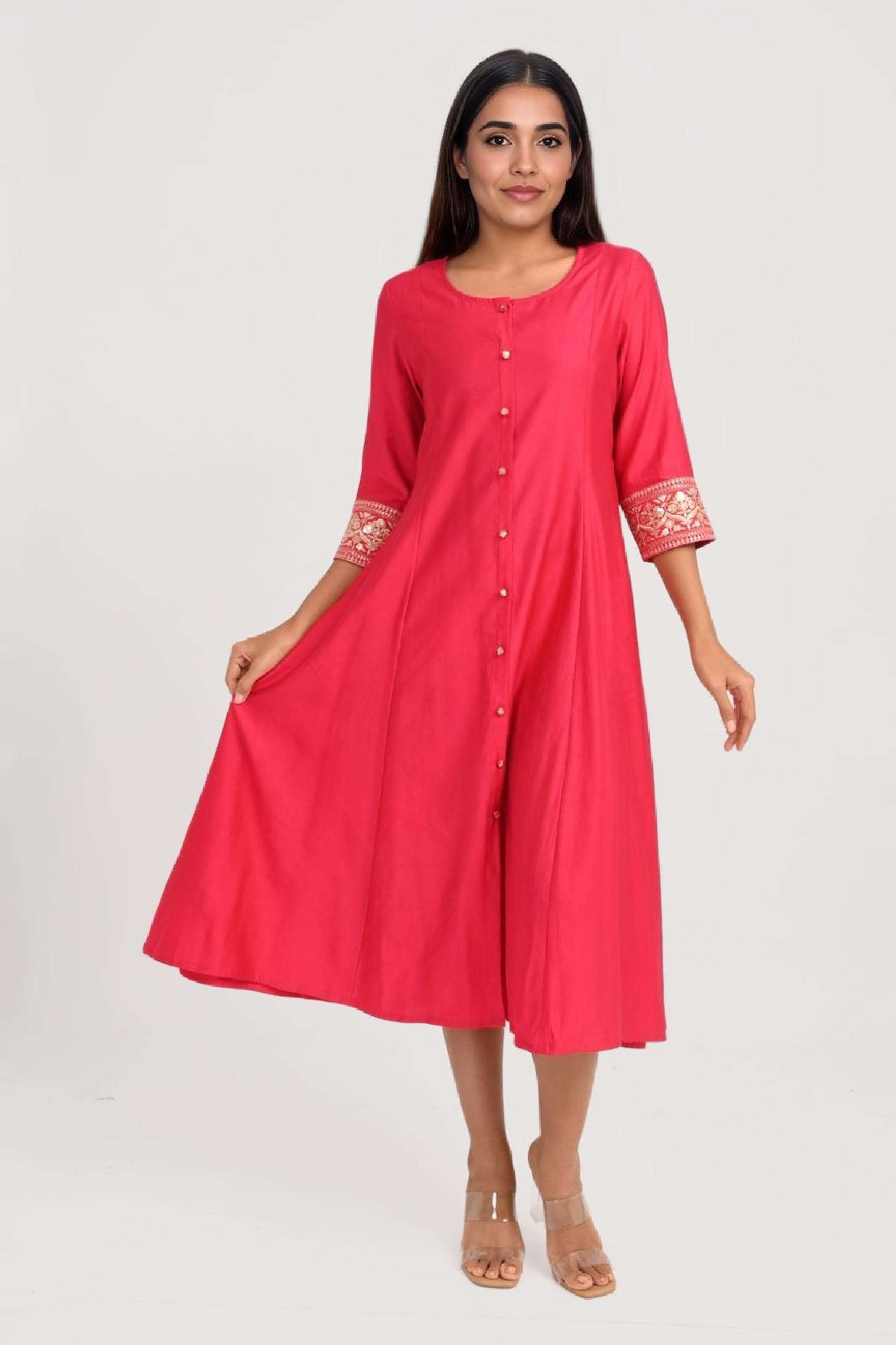 Solid-Blended-Fabric-Round-Neck-Women-s-Casual-Wear-Kurta