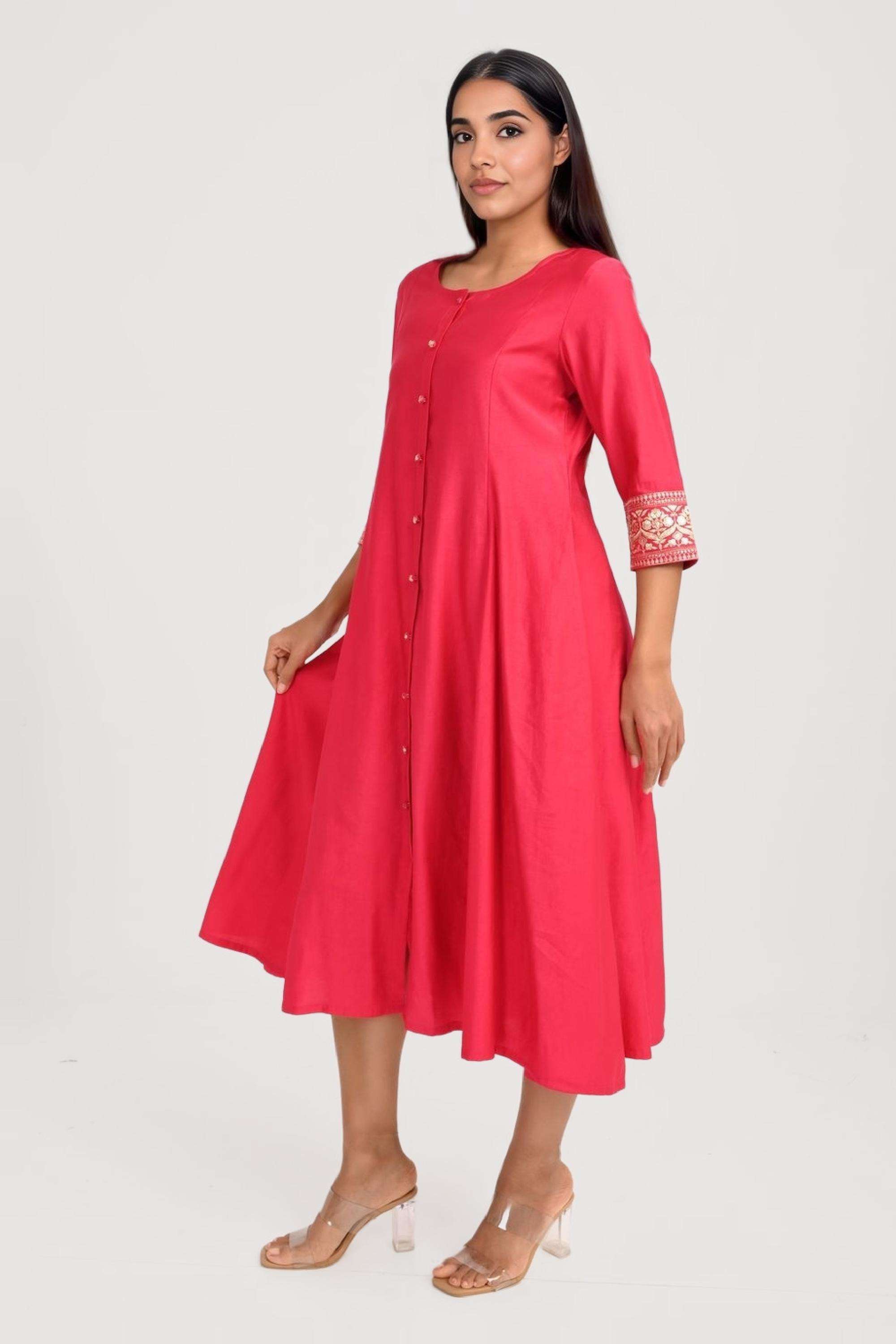 Solid-Blended-Fabric-Round-Neck-Women-s-Casual-Wear-Kurta