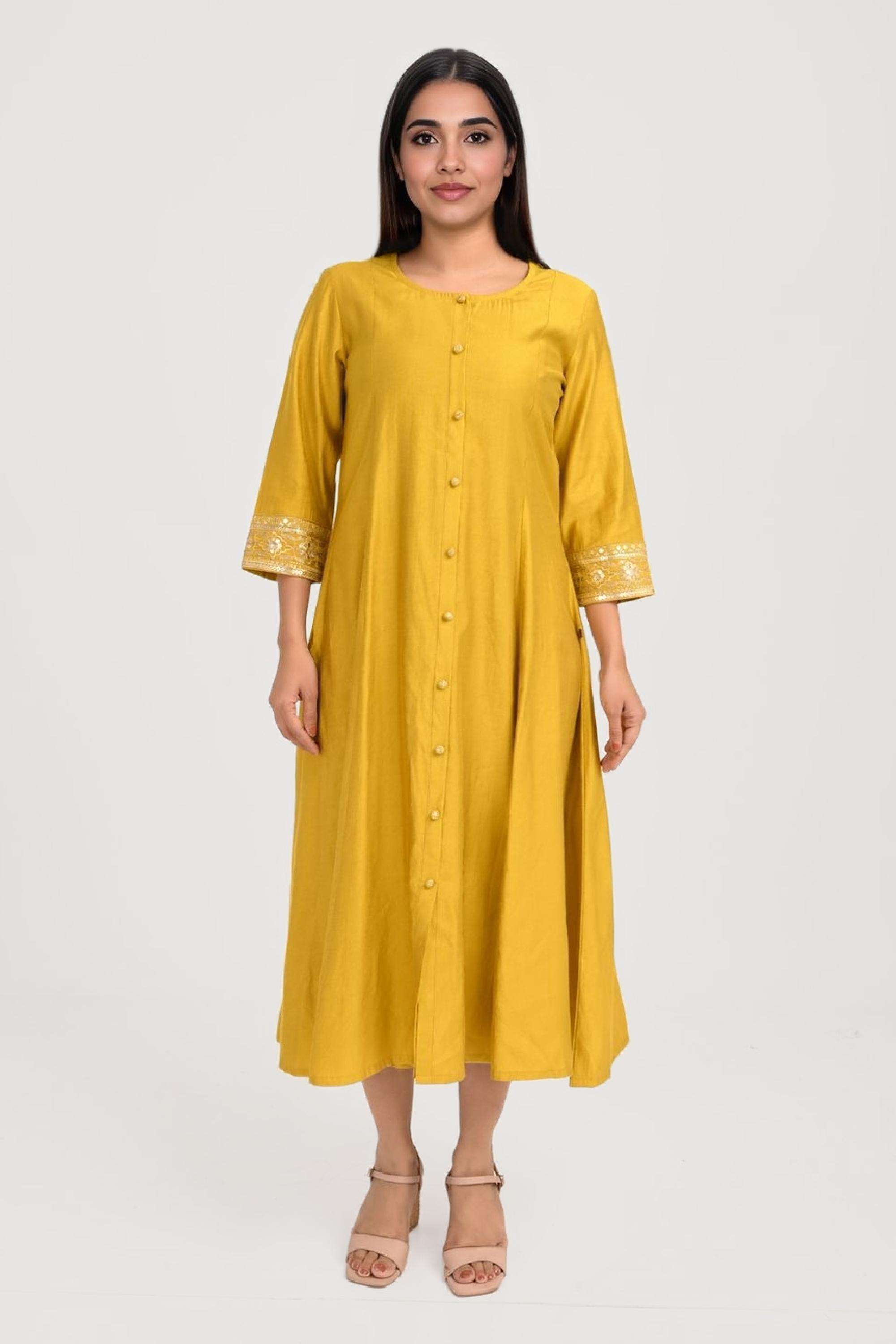 Solid-Blended-Fabric-Round-Neck-Women-s-Kurta