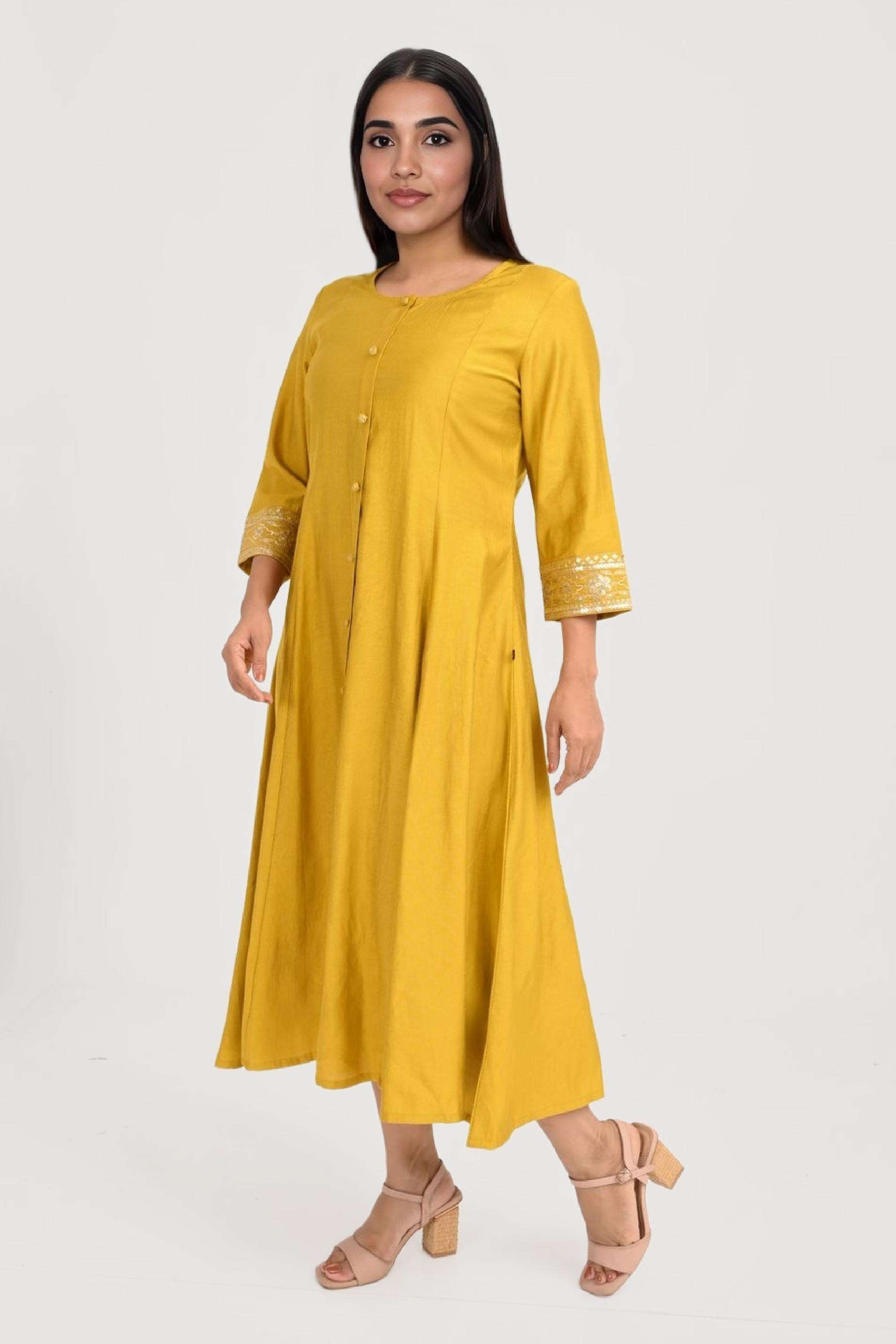 Solid-Blended-Fabric-Round-Neck-Women-s-Kurta