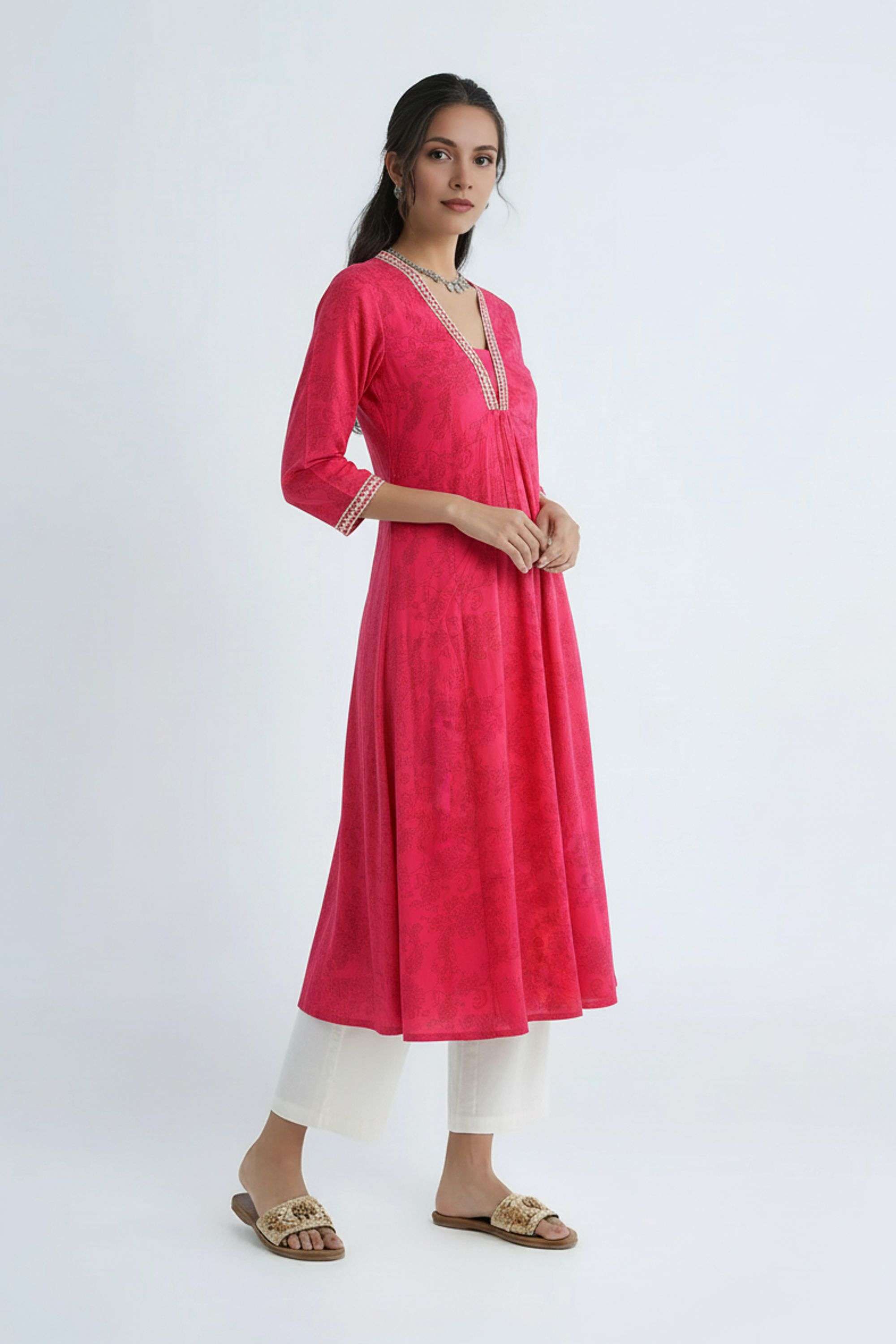 Embroidered-Viscose-V-Neck-Women-Festive-Wear-Kurta
